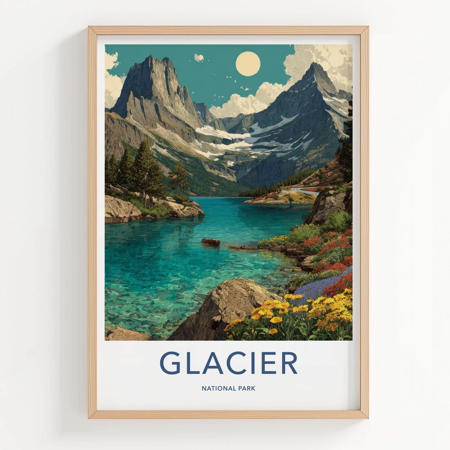 Glacier National Park Poster - Montana Fine Art - Blue Lake Mountain Gift