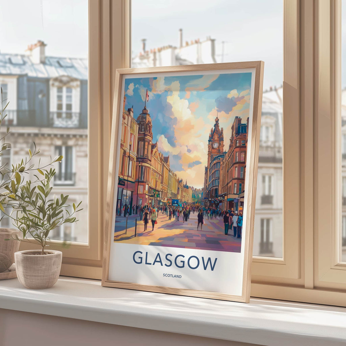 Glasgow Poster - Scotland Framed Print - Historic City Street Framed Decor