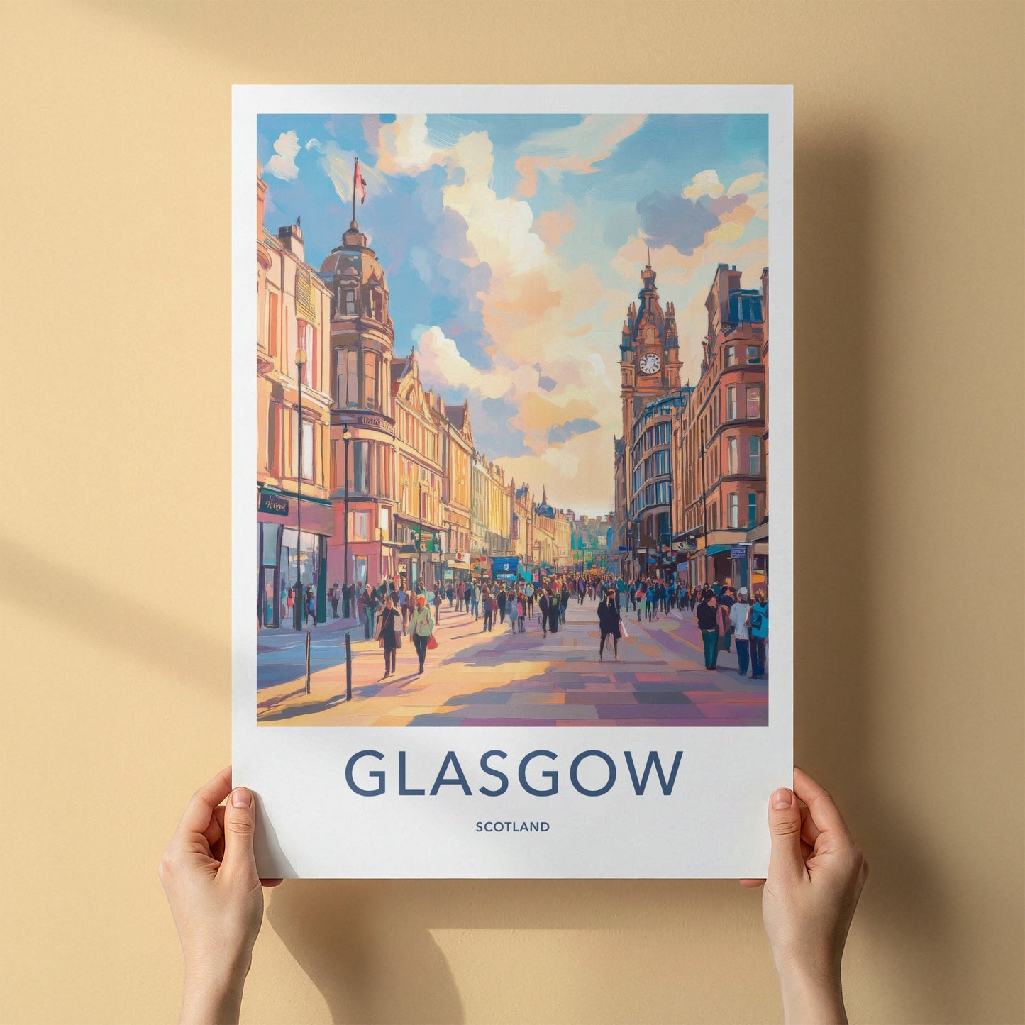 Glasgow Poster - Scotland Framed Print - Historic City Street Framed Decor