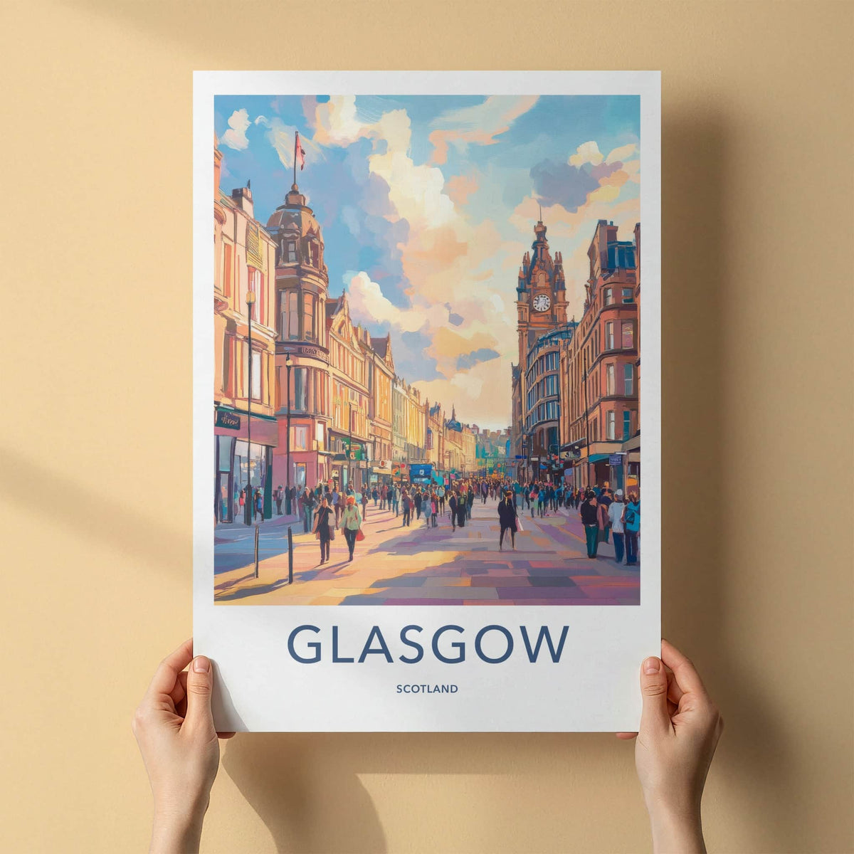 Glasgow Poster - Scotland Framed Print - Historic City Street Framed Decor