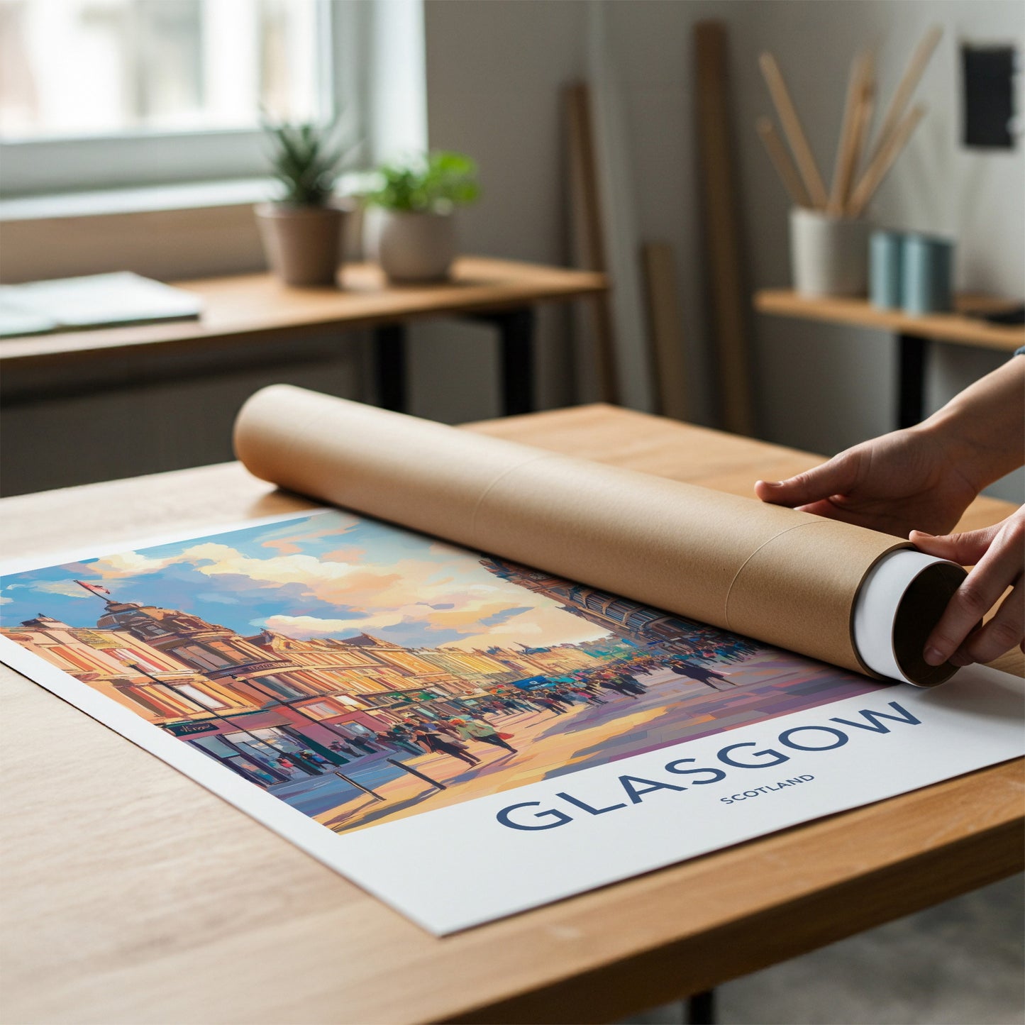 Glasgow Poster - Scotland Framed Print - Historic City Street Framed Decor