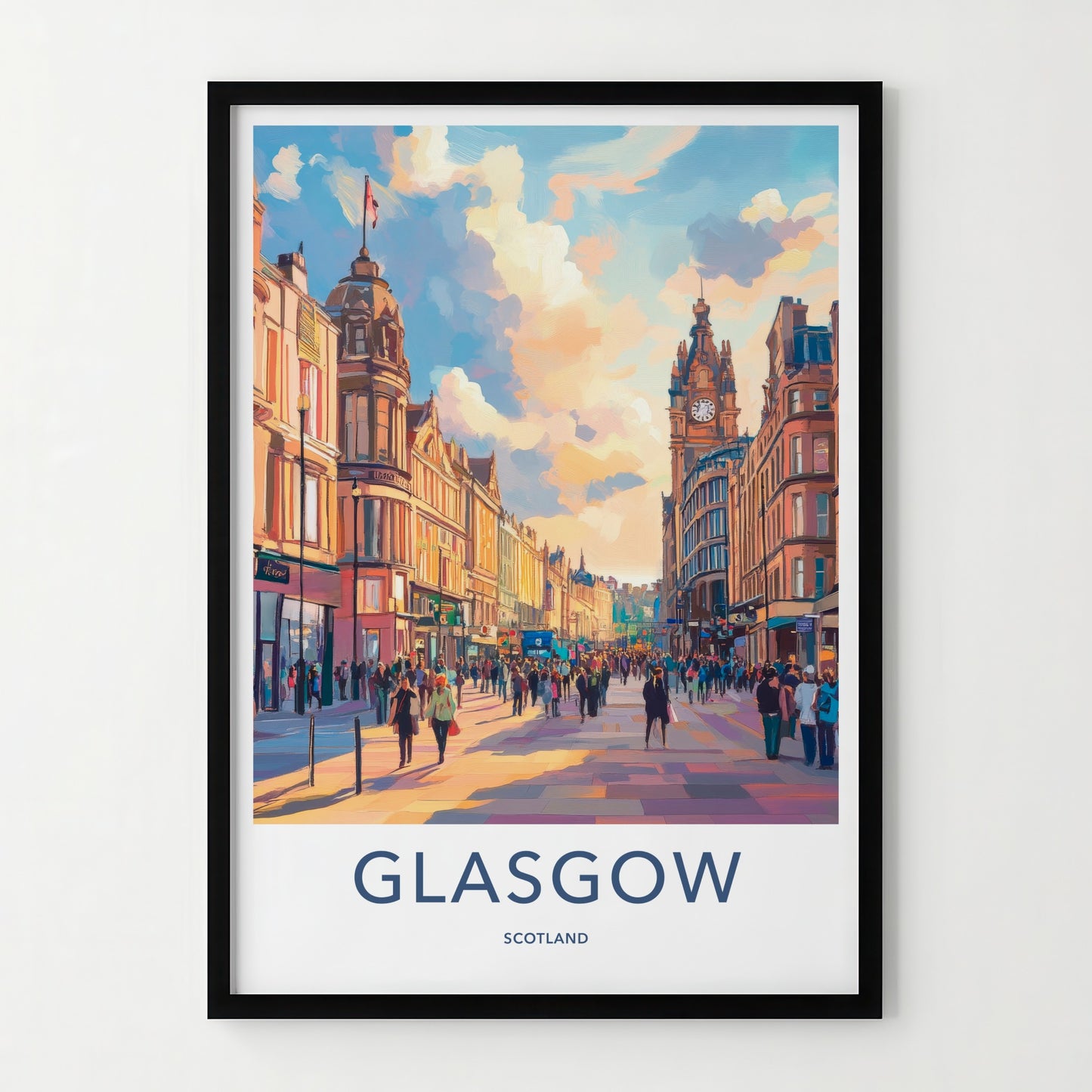 Glasgow Poster - Scotland Framed Print - Historic City Street Framed Decor