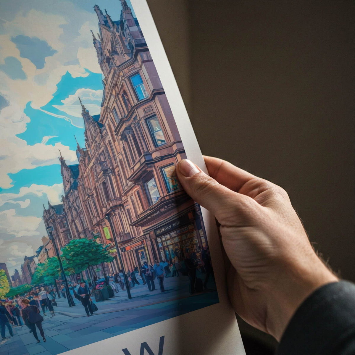 Glasgow Poster - Scotland Travel Art - Bustling City Street Home Decor