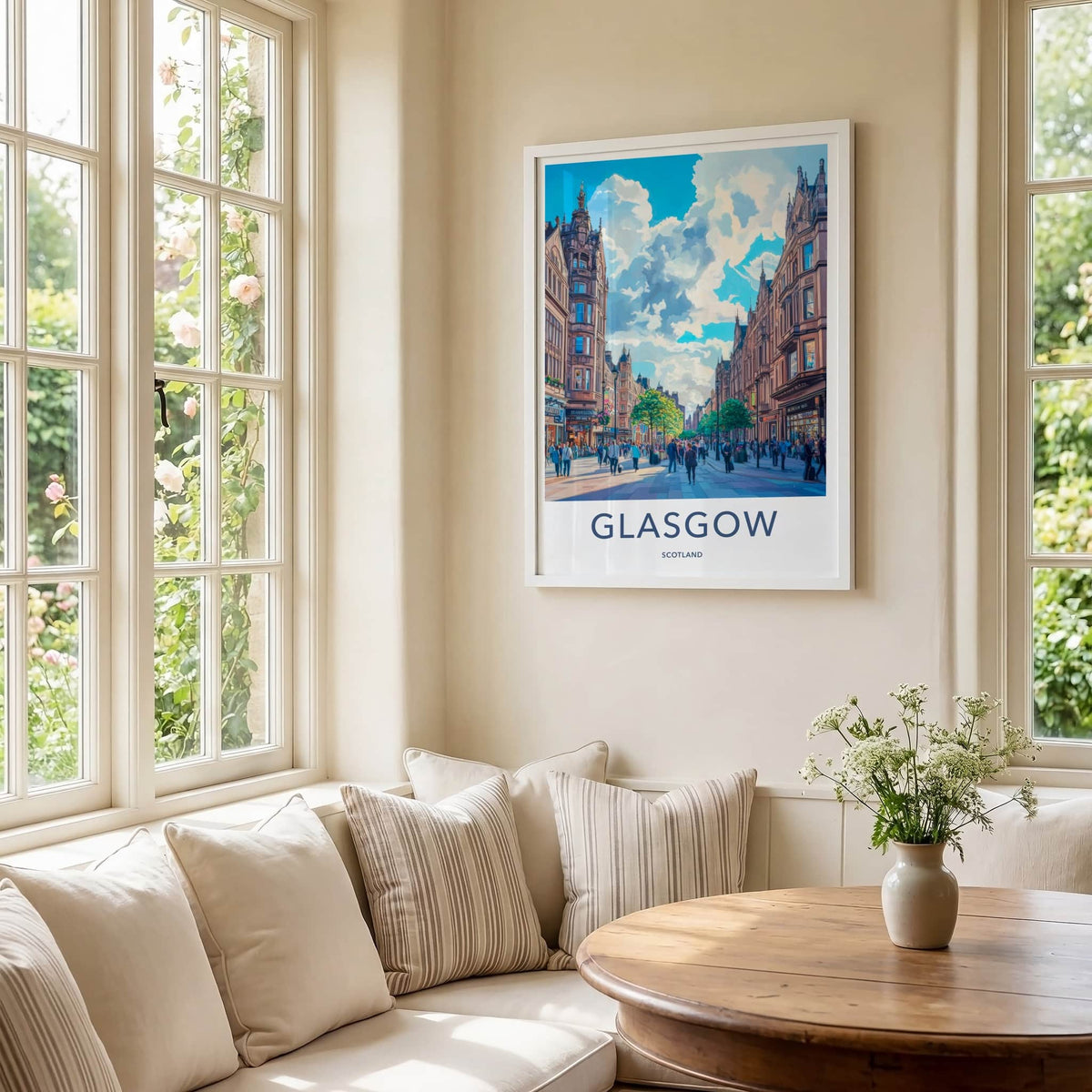 Glasgow Poster - Scotland Travel Art - Bustling City Street Home Decor