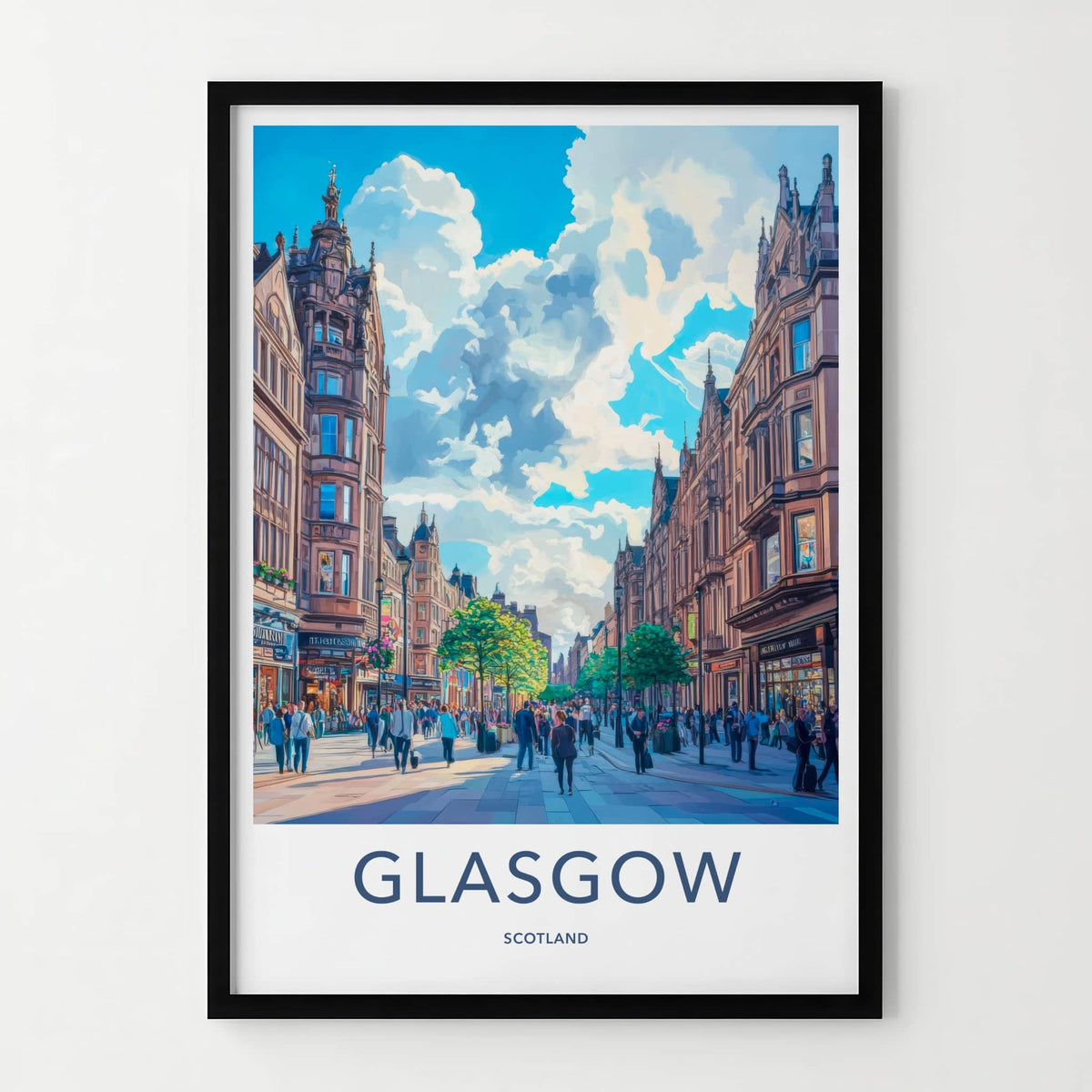 Glasgow Poster - Scotland Travel Art - Bustling City Street Home Decor