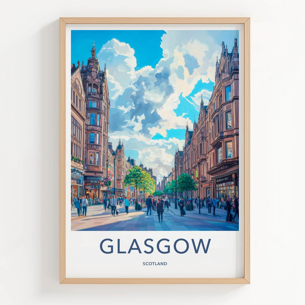 Glasgow Poster - Scotland Travel Art - Bustling City Street Home Decor
