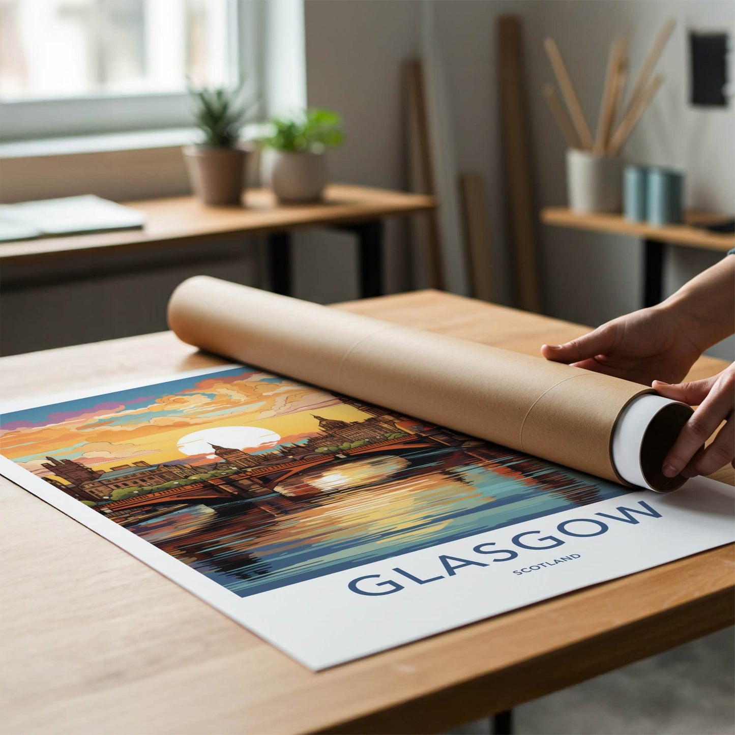 Glasgow Poster - Scotland Travel Art - River City Sunset Home Decor