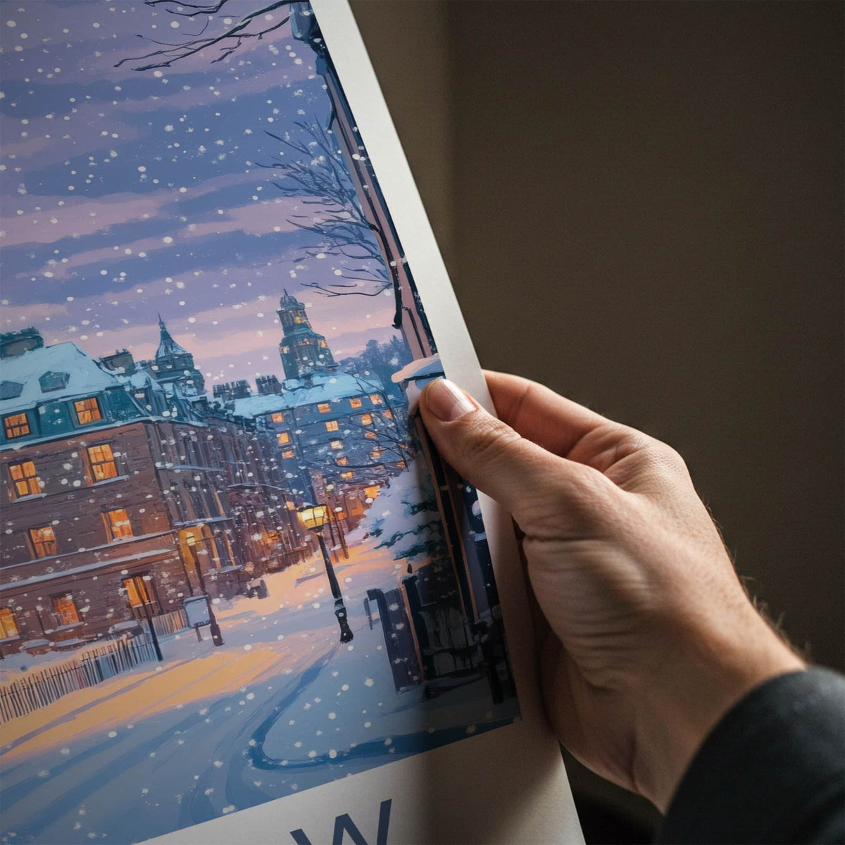 Glasgow Poster - Scotland Travel Art - Snowy City Street Home Decor