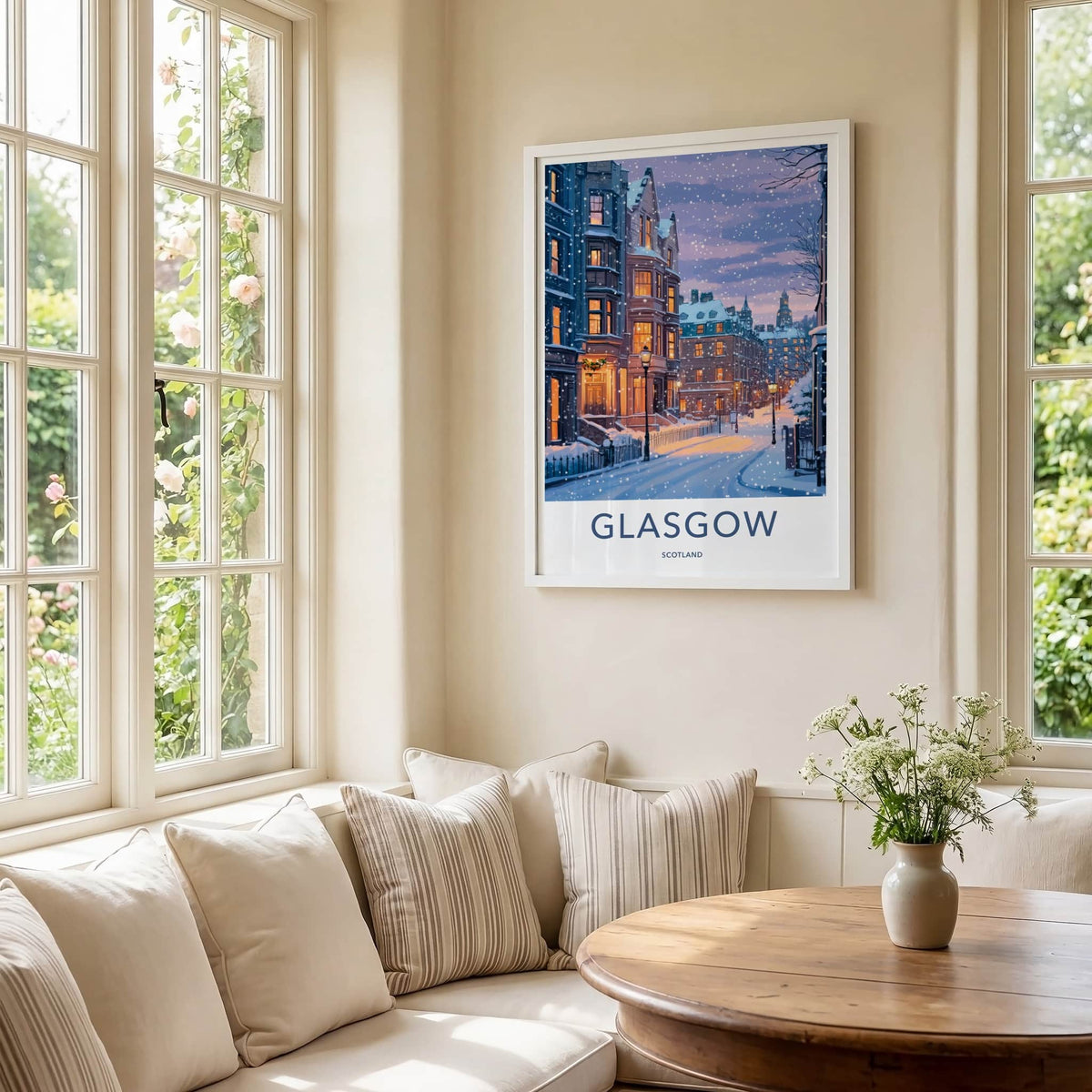 Glasgow Poster - Scotland Travel Art - Snowy City Street Home Decor