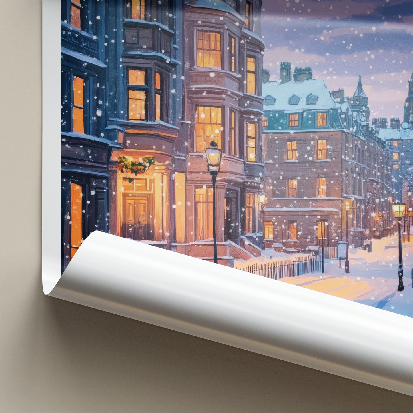 Glasgow Poster - Scotland Travel Art - Snowy City Street Home Decor