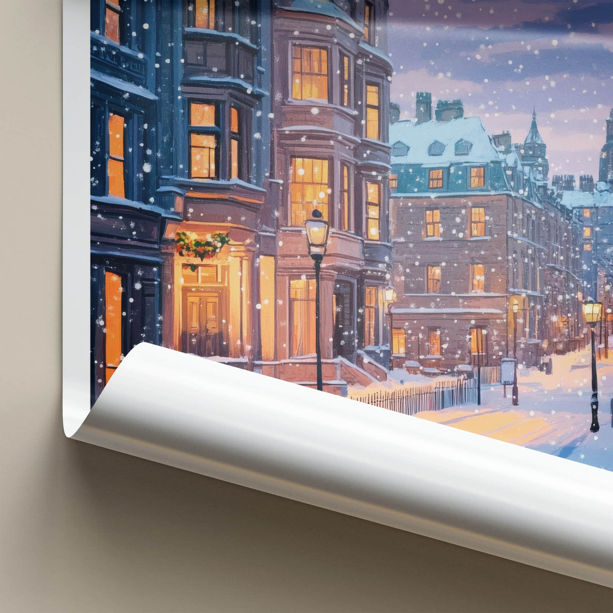 Glasgow Poster - Scotland Travel Art - Snowy City Street Home Decor