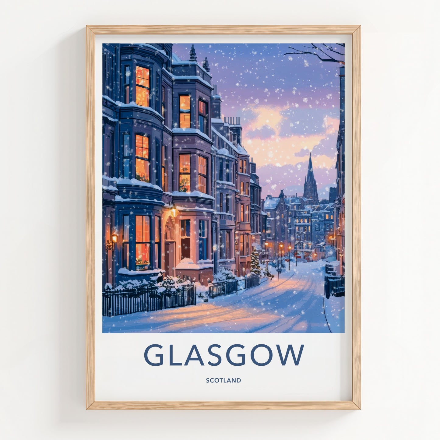 Glasgow Poster - Scotland Travel Print - Cozy Winter Night Wall Decor