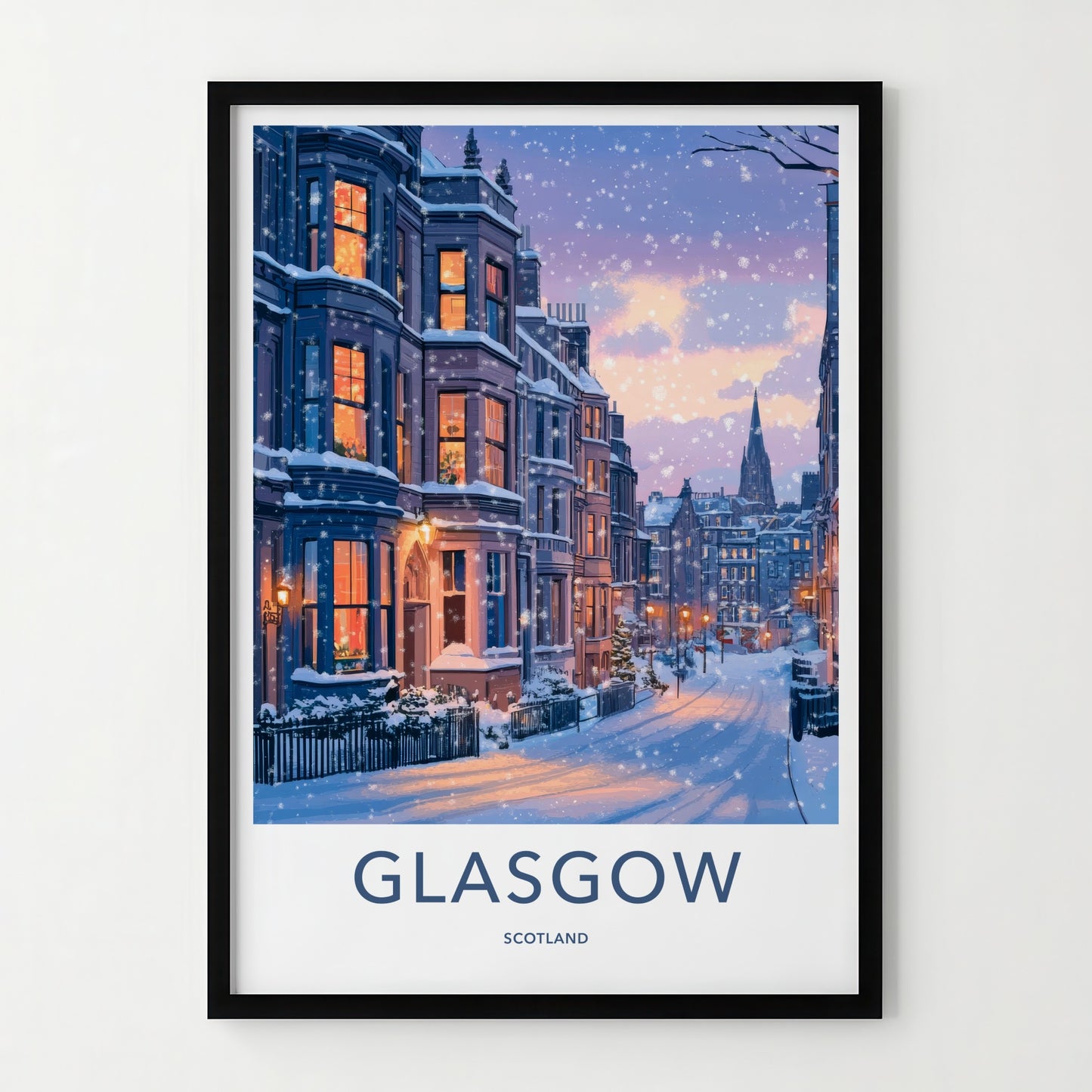 Glasgow Poster - Scotland Travel Print - Cozy Winter Night Wall Decor