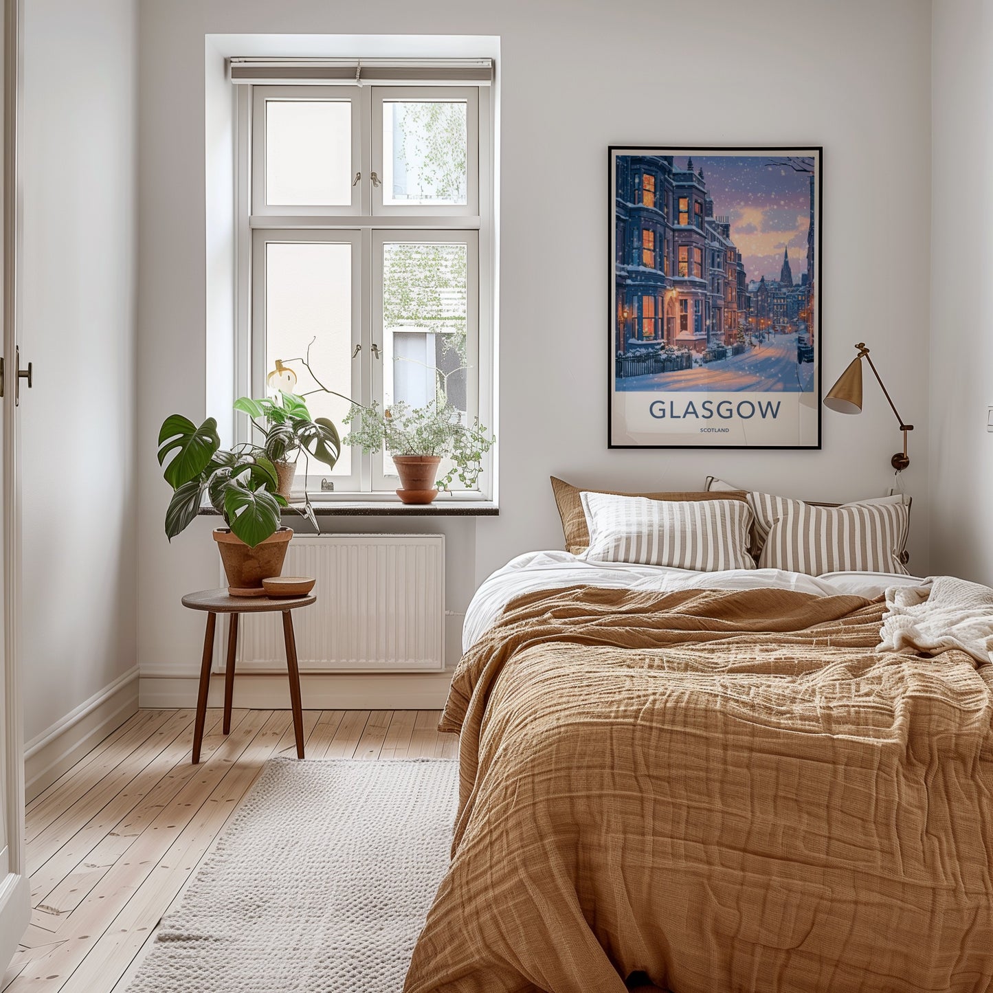 Glasgow Poster - Scotland Travel Print - Cozy Winter Night Wall Decor