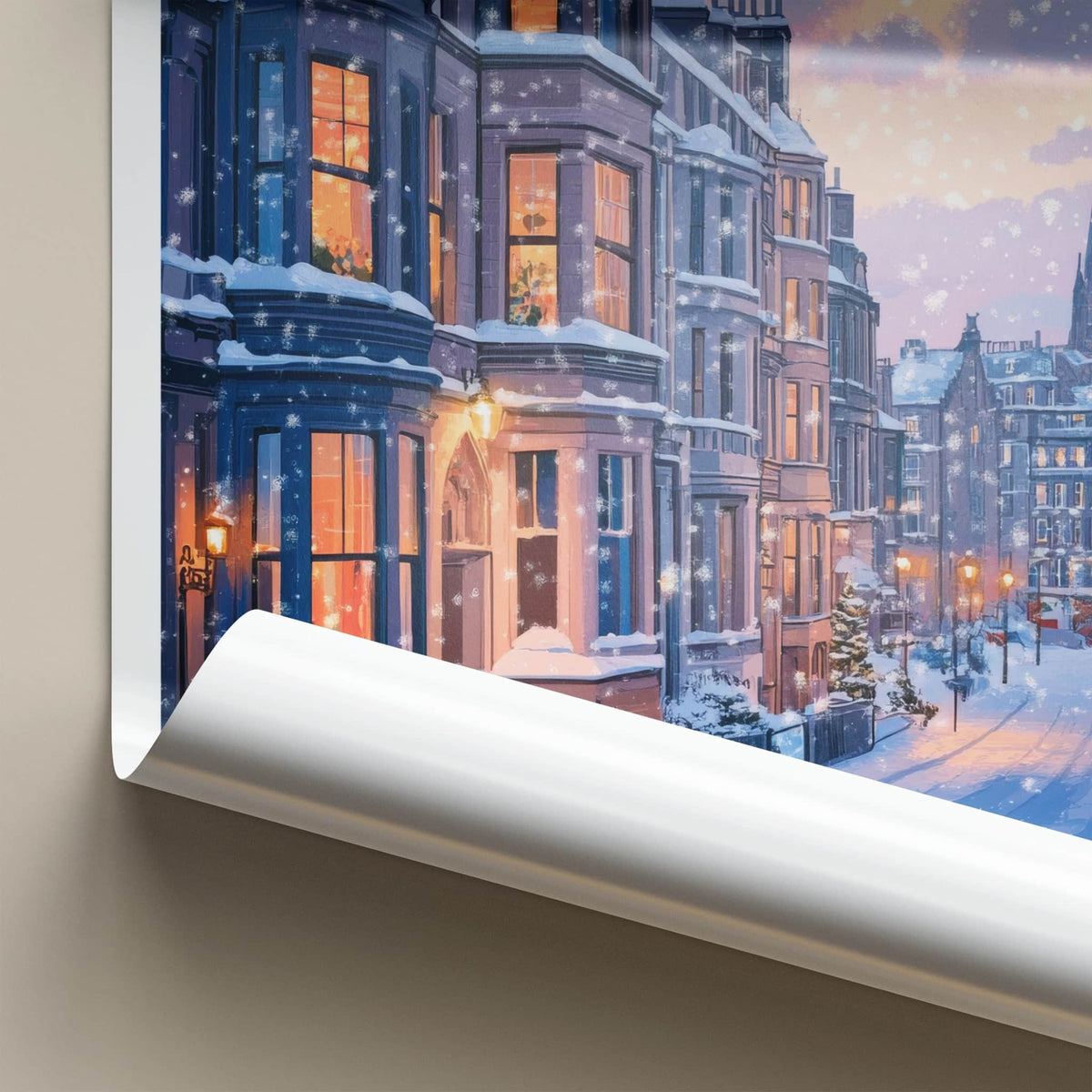 Glasgow Poster - Scotland Travel Print - Cozy Winter Night Wall Decor