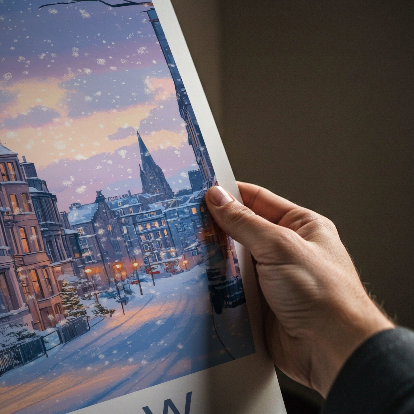 Glasgow Poster - Scotland Travel Print - Cozy Winter Night Wall Decor