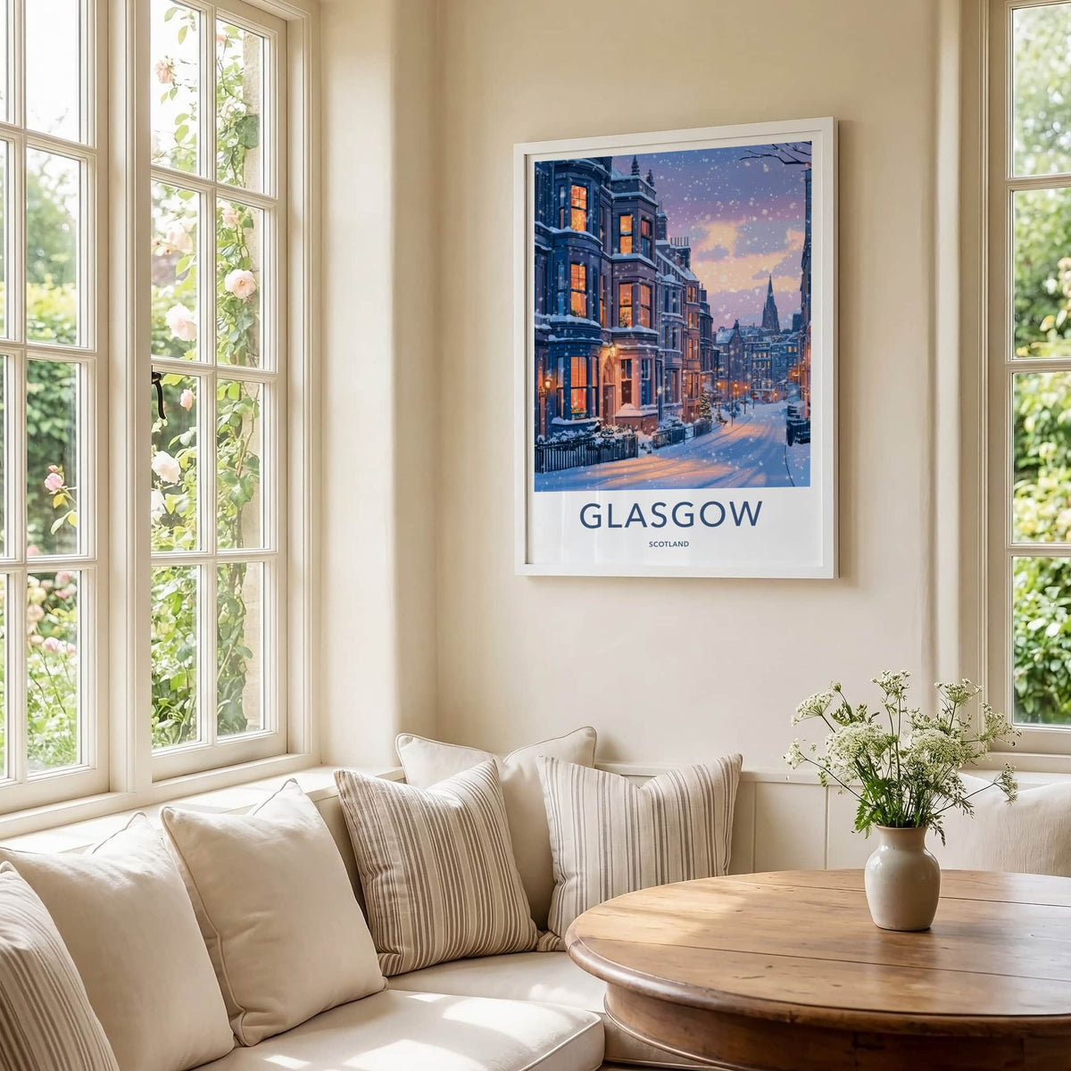 Glasgow Poster - Scotland Travel Print - Cozy Winter Night Wall Decor
