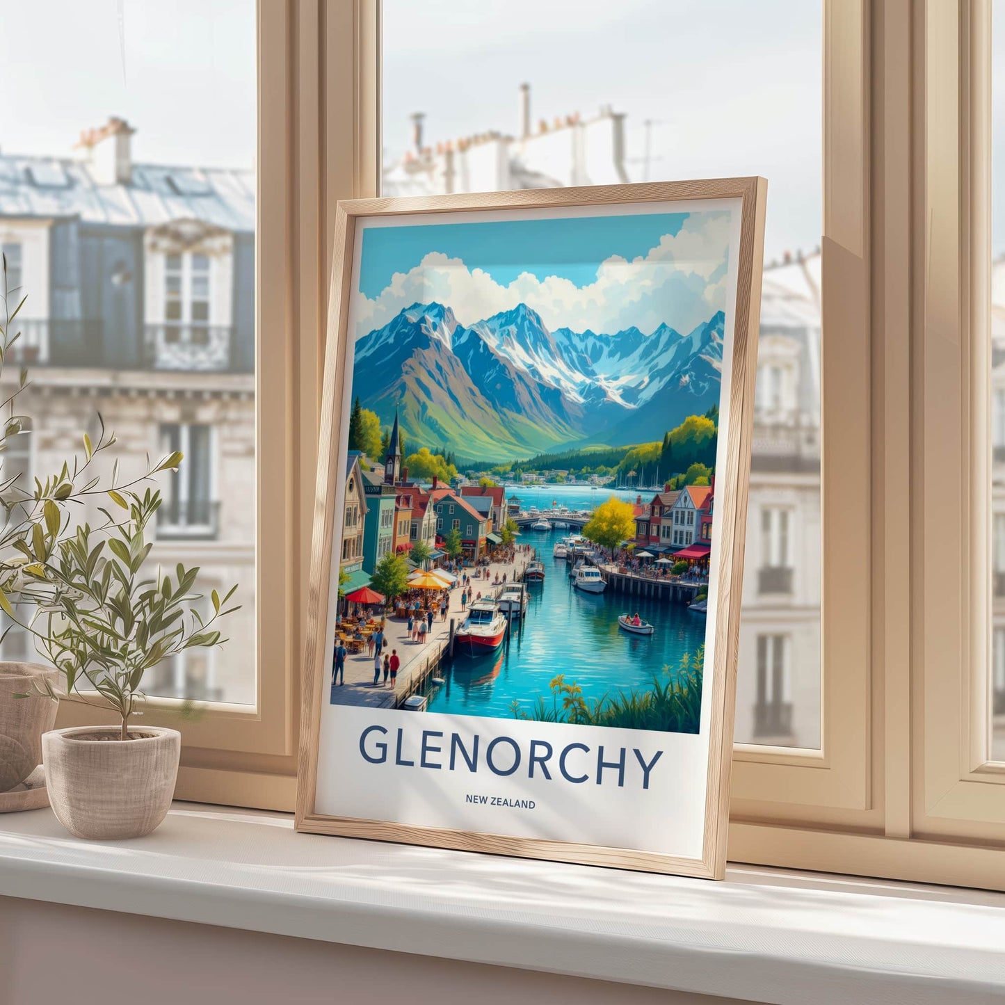Glenorchy Poster - New Zealand Travel Art - Mountain Lake Village Home Decor