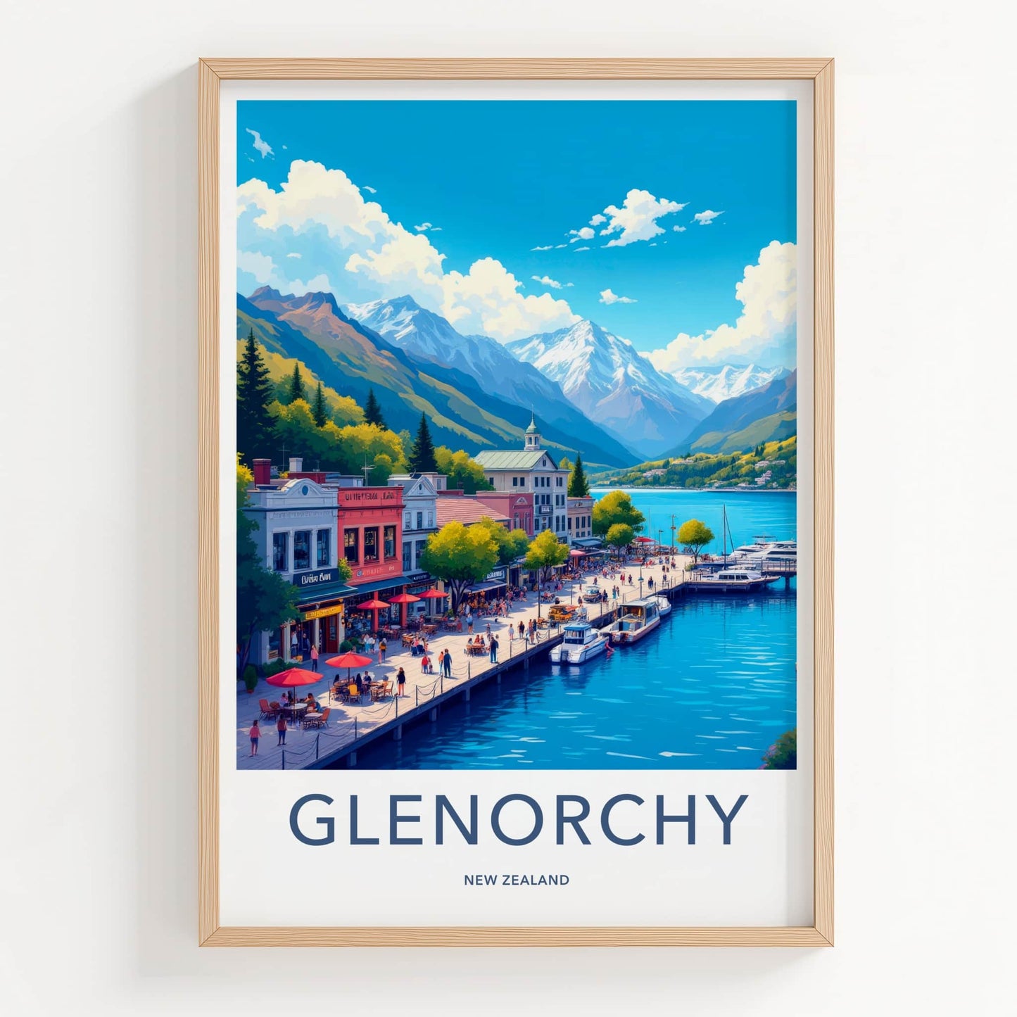 Glenorchy Poster - New Zealand Travel Art - Vibrant Lakeside Promenade Home Decor