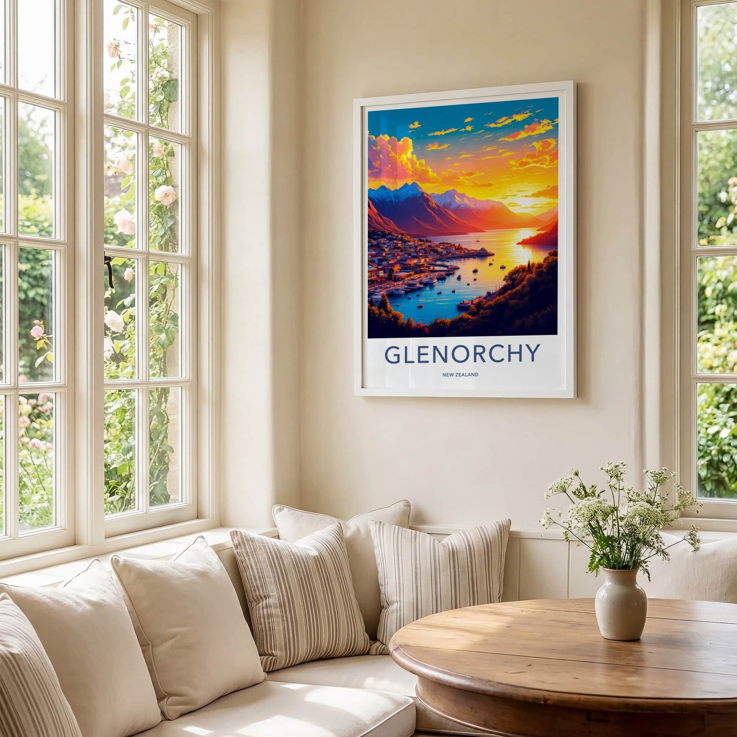 Glenorchy Poster - New Zealand Travel Art - Vibrant Town Sunset Home Decor