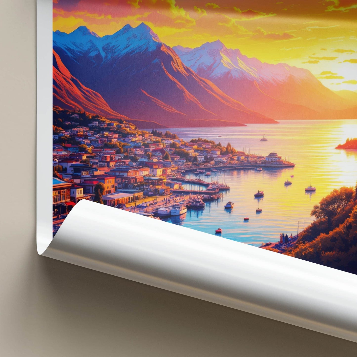 Glenorchy Poster - New Zealand Travel Art - Vibrant Town Sunset Home Decor