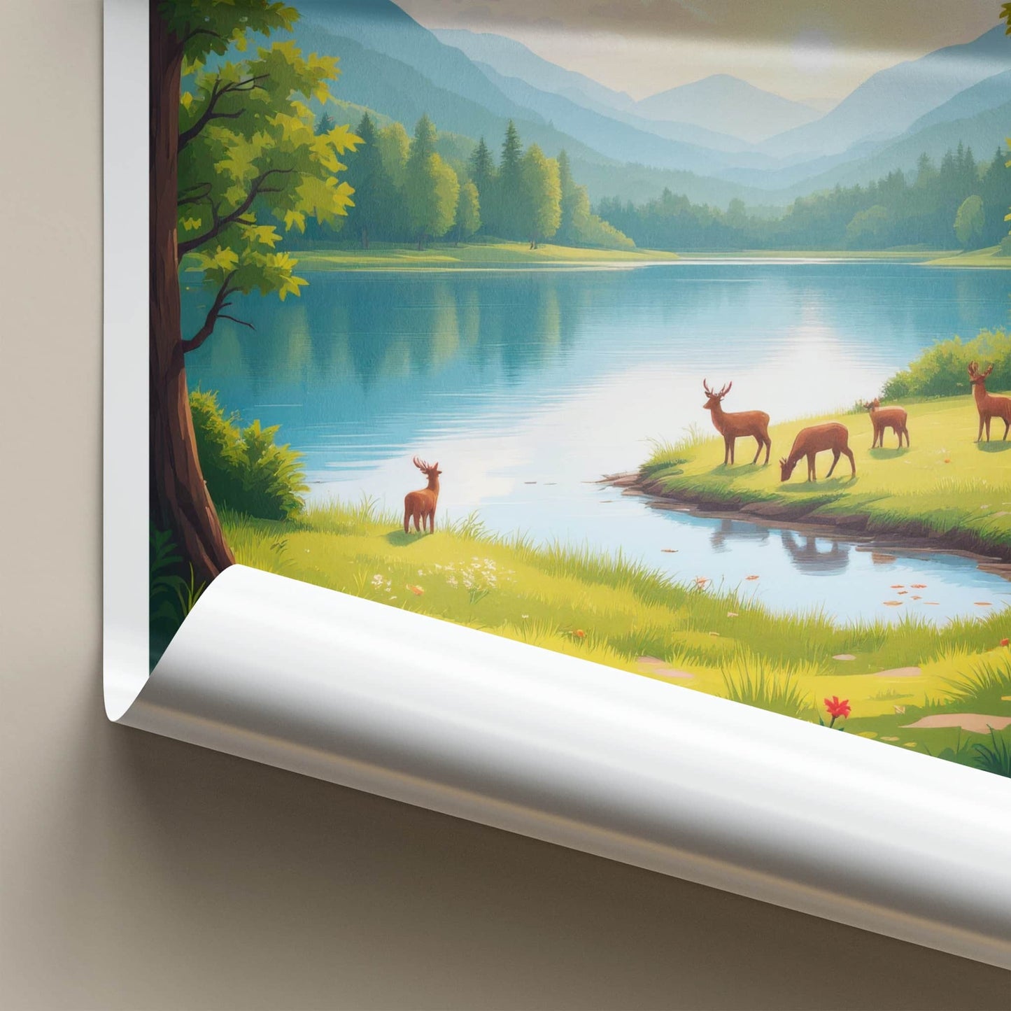 Glenveagh National Park Poster - Ireland Travel Art - Grazing Deer Lakeside Wall Decor