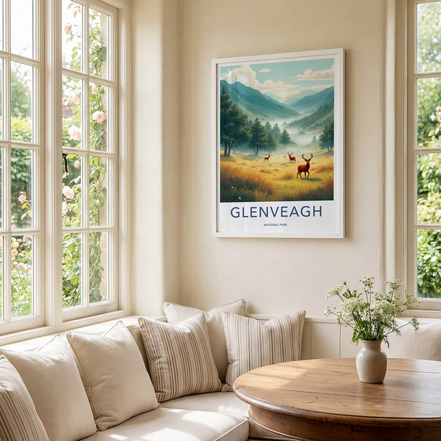 Glenveagh National Park Poster - Ireland Travel Art - Misty Valley Deer Home Decor