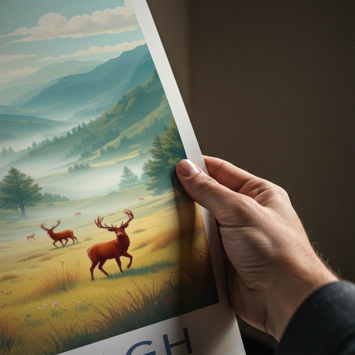 Glenveagh National Park Poster - Ireland Travel Art - Misty Valley Deer Home Decor