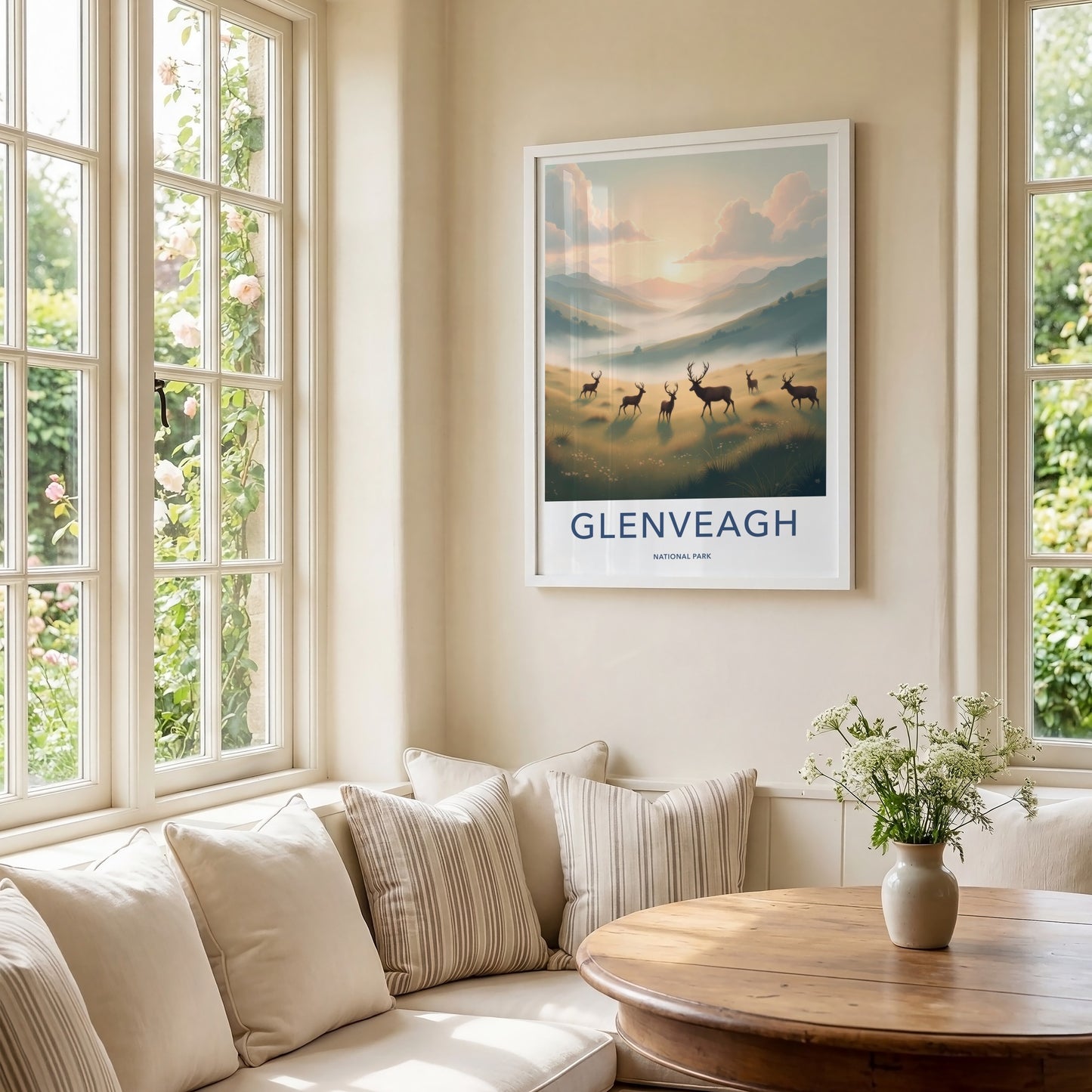 Glenveagh National Park Poster - Ireland Travel Art - Misty Valley Deer Home Decor