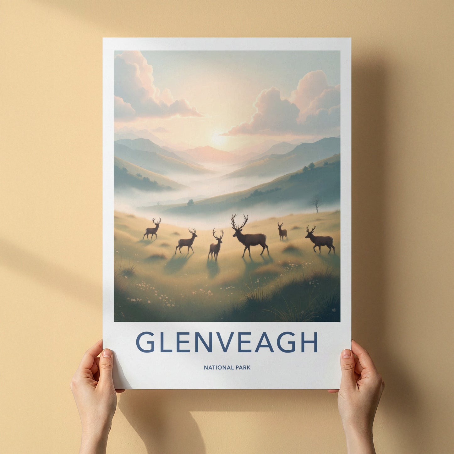 Glenveagh National Park Poster - Ireland Travel Art - Misty Valley Deer Home Decor