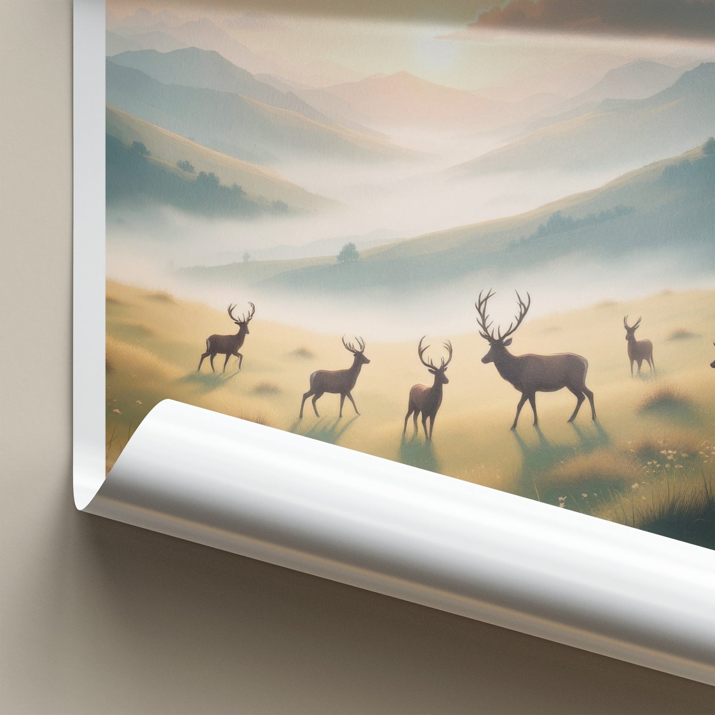 Glenveagh National Park Poster - Ireland Travel Art - Misty Valley Deer Home Decor