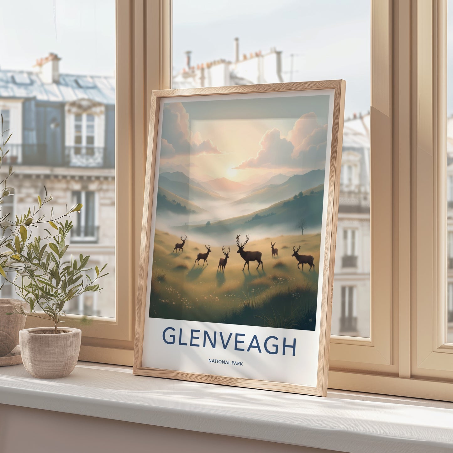 Glenveagh National Park Poster - Ireland Travel Art - Misty Valley Deer Home Decor