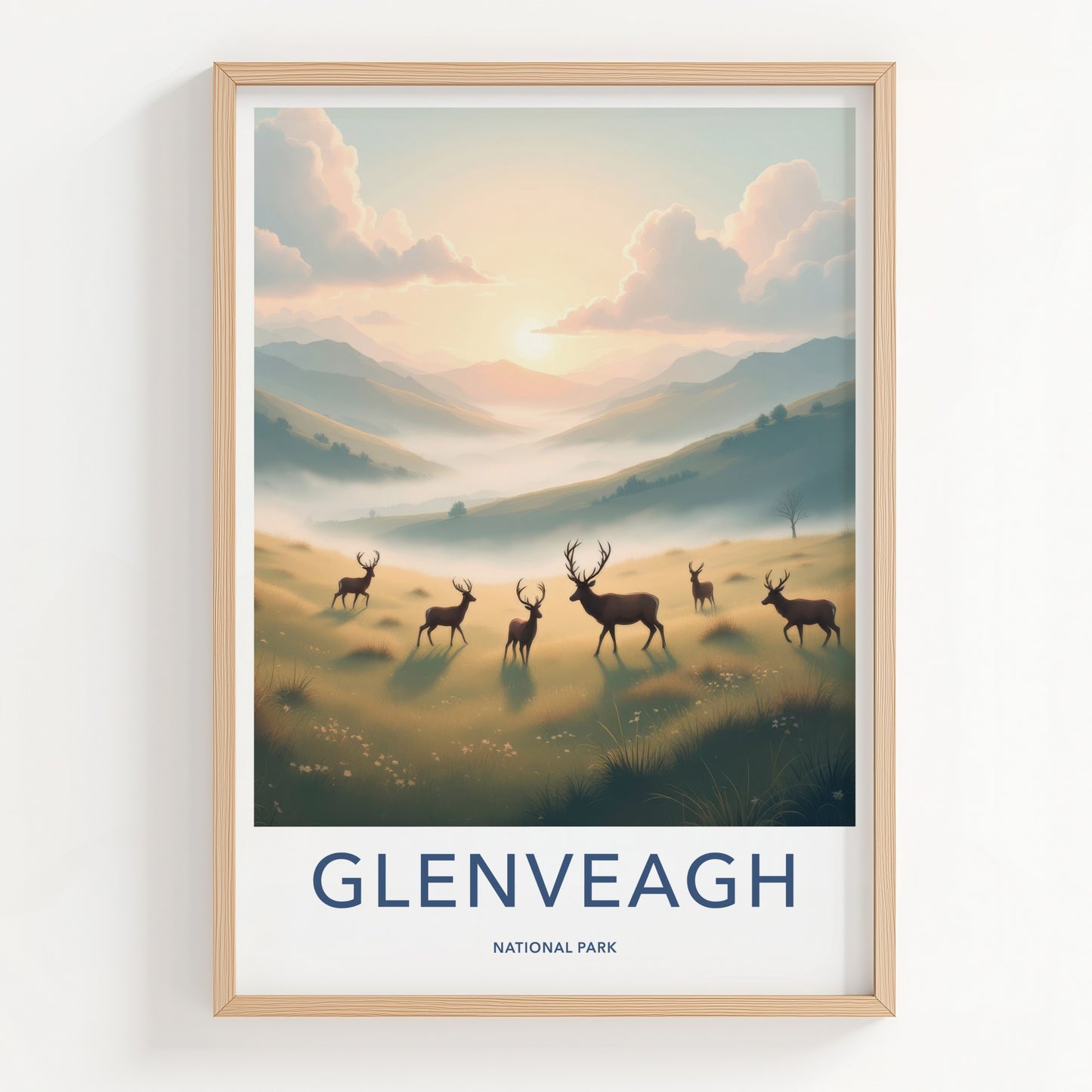 Glenveagh National Park Poster - Ireland Travel Art - Misty Valley Deer Home Decor