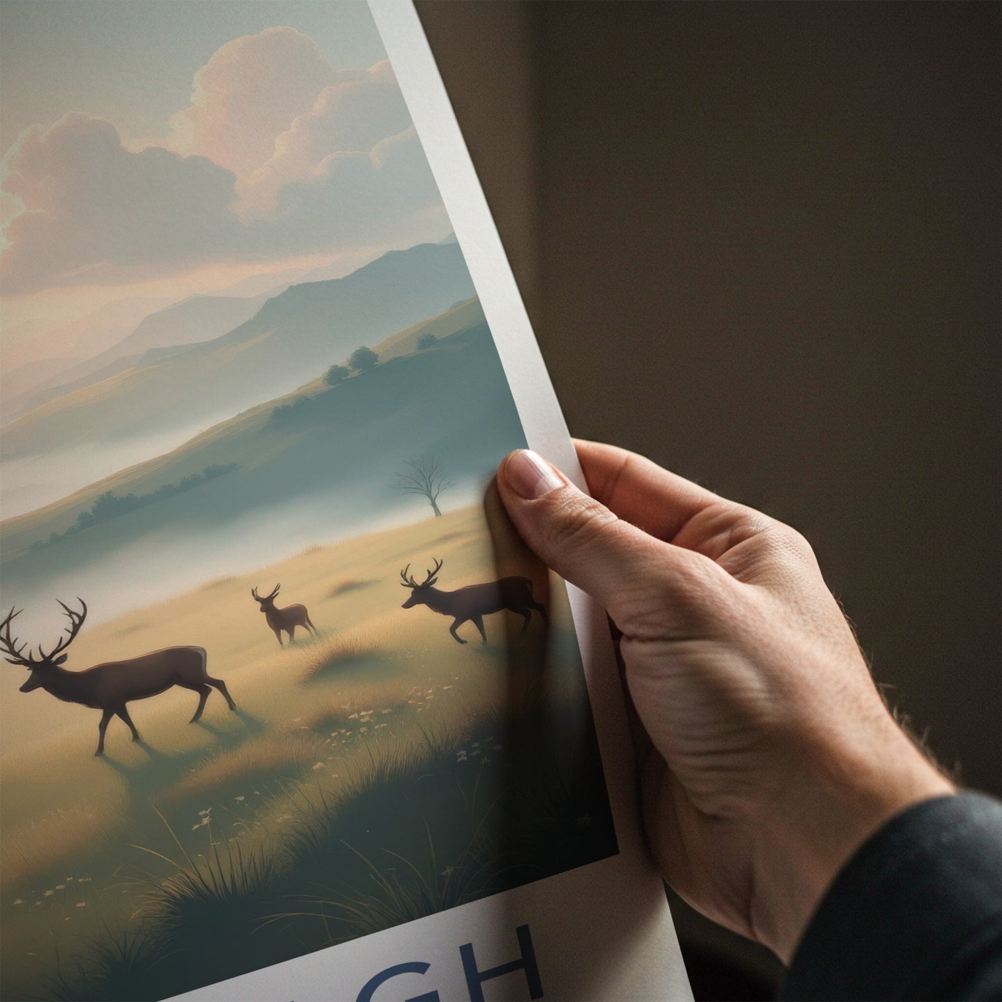 Glenveagh National Park Poster - Ireland Travel Art - Misty Valley Deer Home Decor