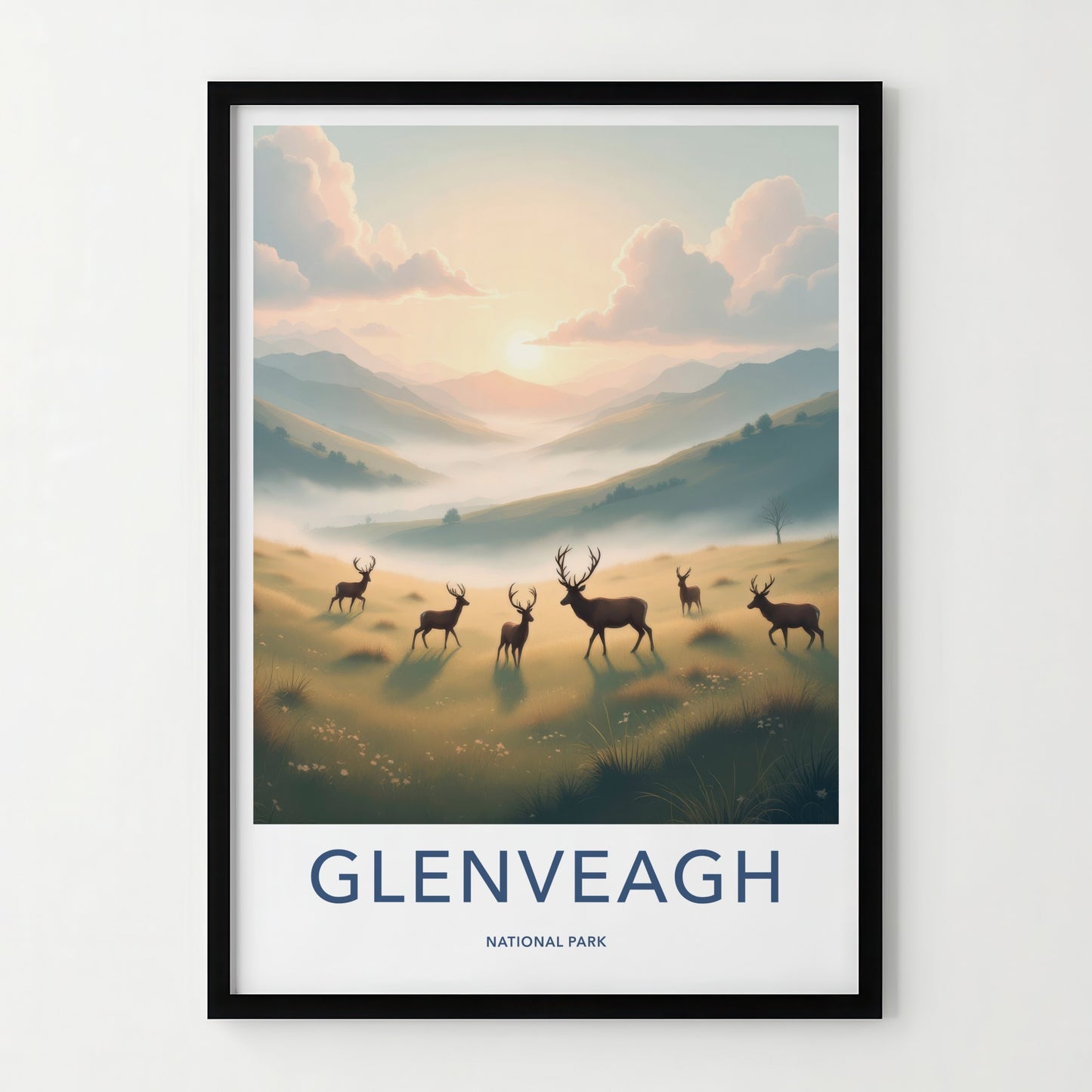 Glenveagh National Park Poster - Ireland Travel Art - Misty Valley Deer Home Decor