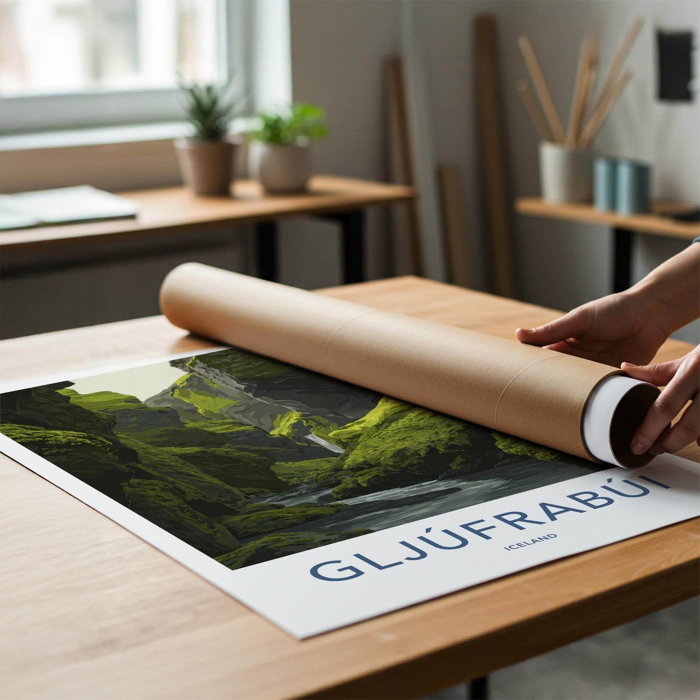 Gljufrabui Poster - Iceland Scenic Art - Mossy Canyon Waterfall Home Decor