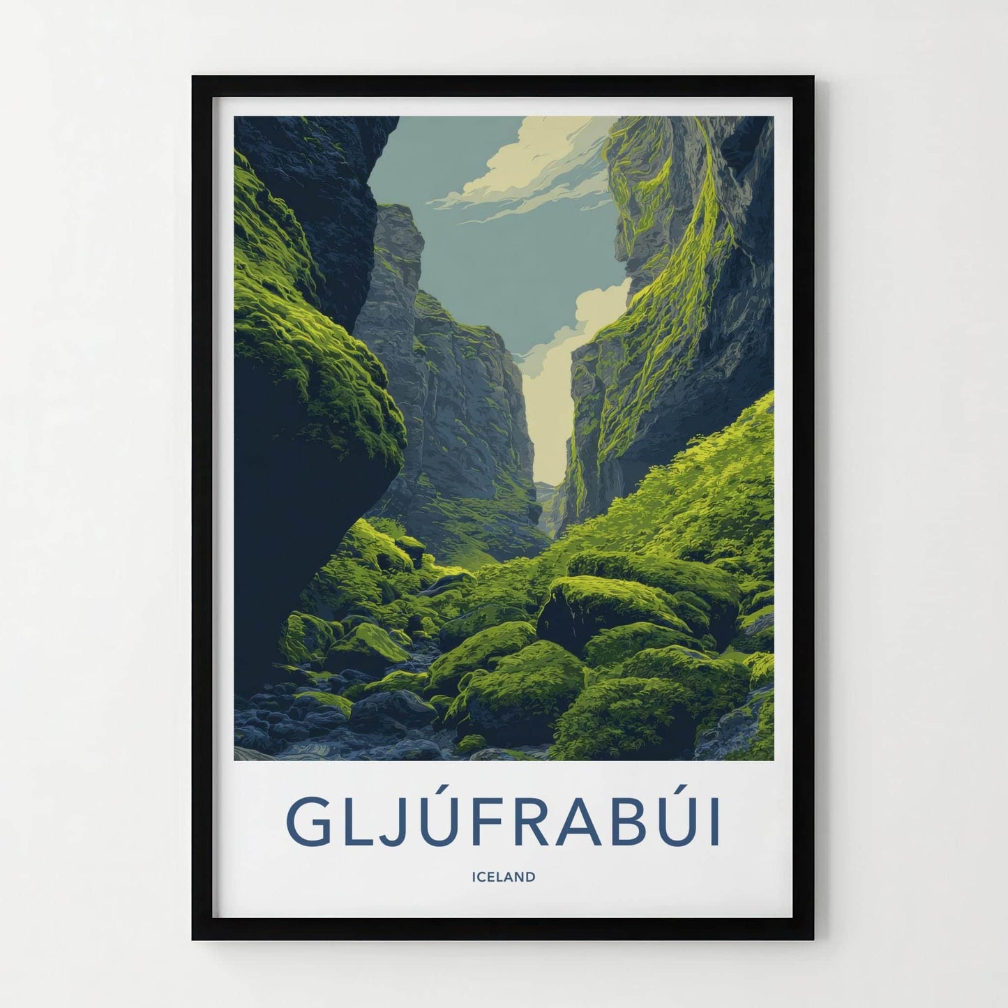 Gljufrabui Poster - Iceland Travel Art - Mossy Green Gorge Wall Decor