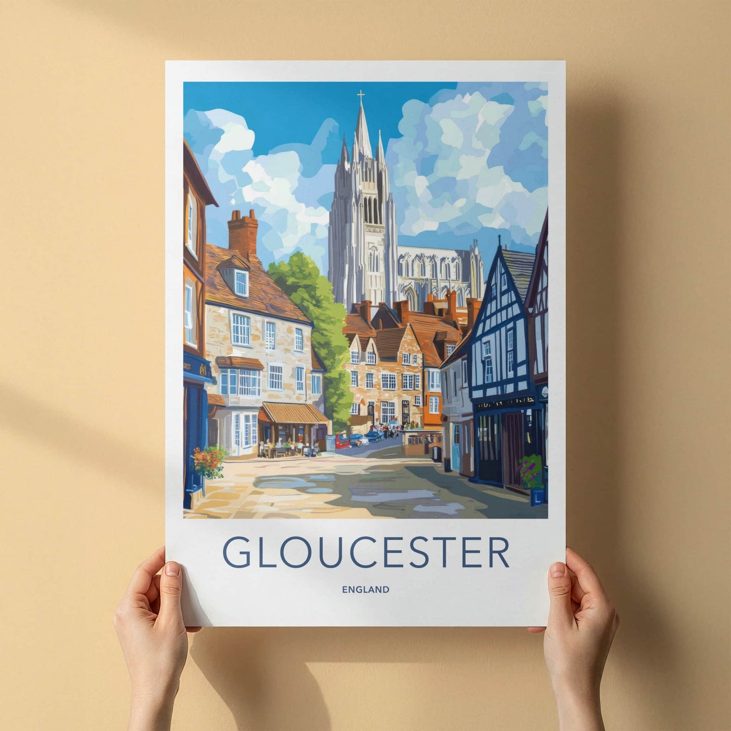 Gloucester Poster - England Travel Art - Charming Cathedral Street Home Decor