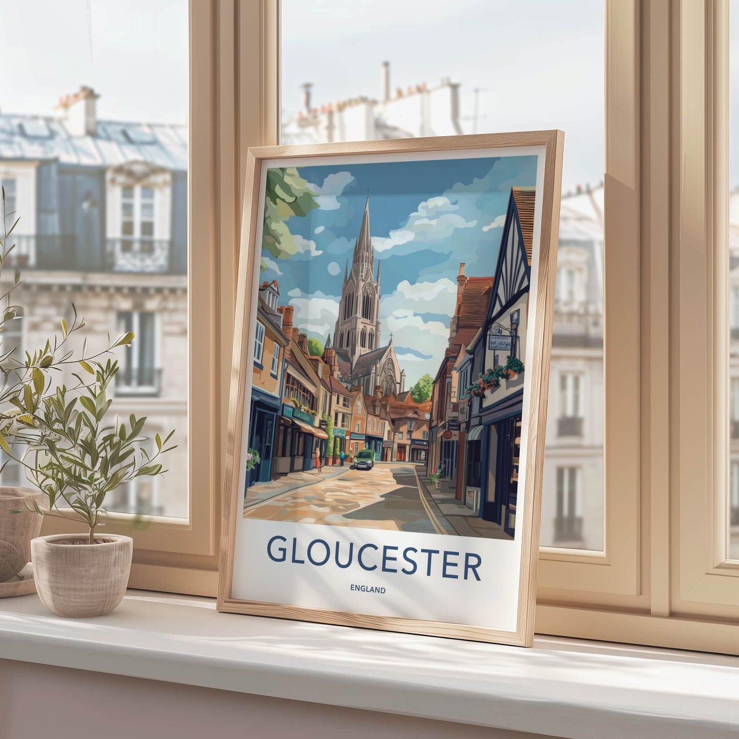 Gloucester Poster - England Travel Art - Historic City Spire Home Decor