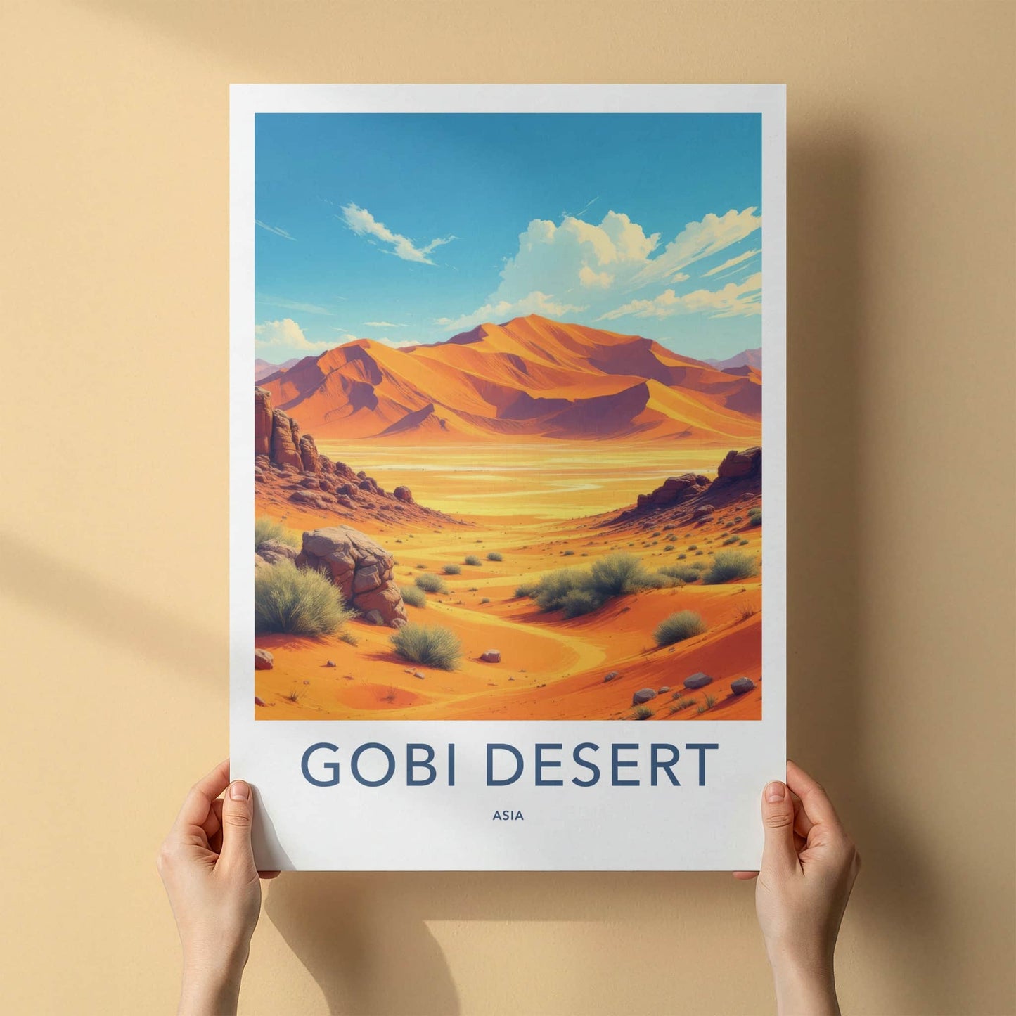 Gobi Desert Poster - Asia Travel Art - Orange Desert Landscape Home Decor