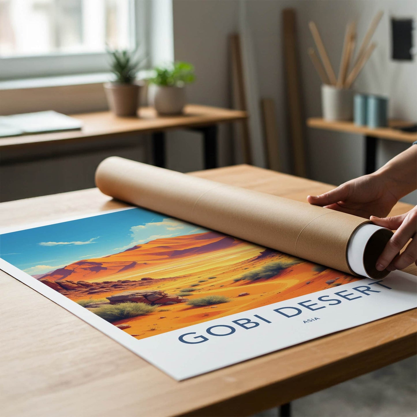 Gobi Desert Poster - Asia Travel Art - Orange Desert Landscape Home Decor