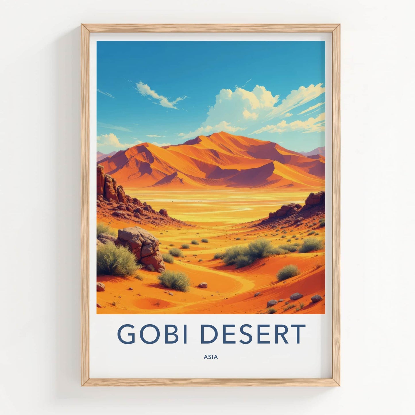 Gobi Desert Poster - Asia Travel Art - Orange Desert Landscape Home Decor