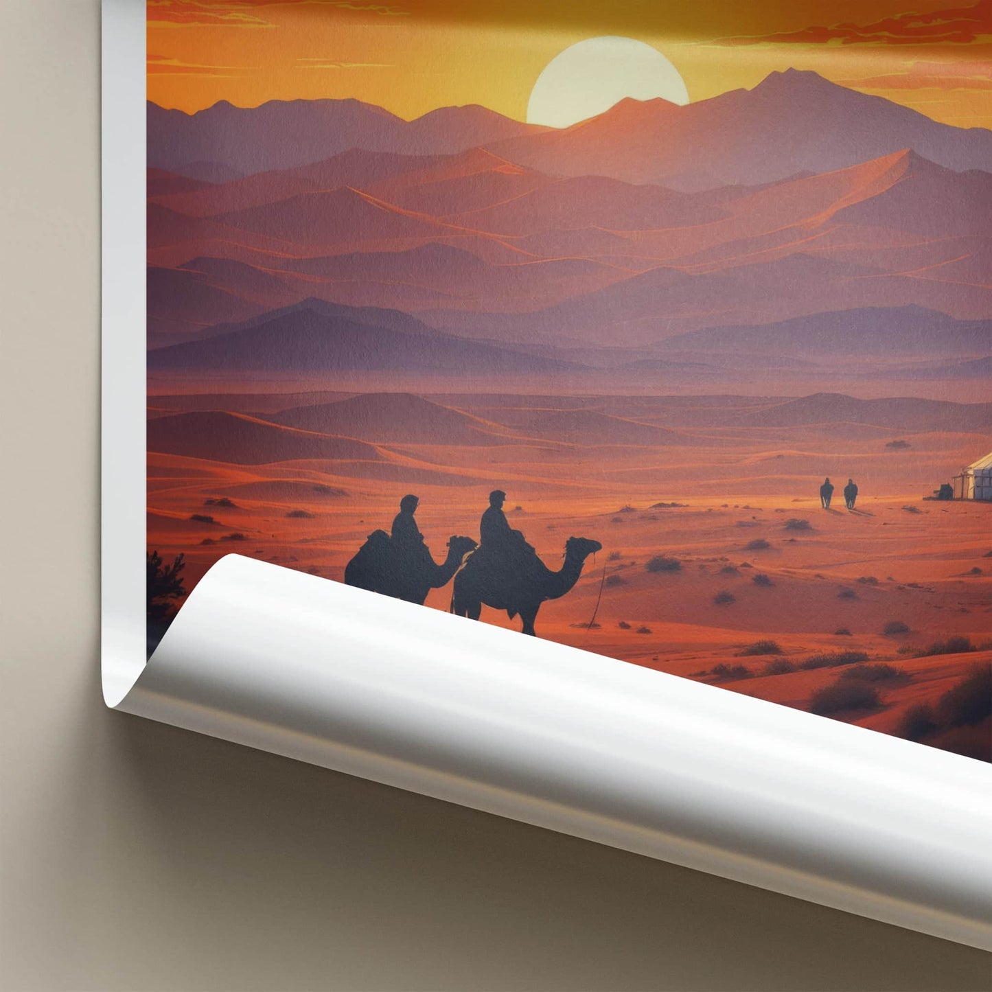 Gobi Desert Poster - Mongolia Travel Art - Desert Sunset Camels Home Decor