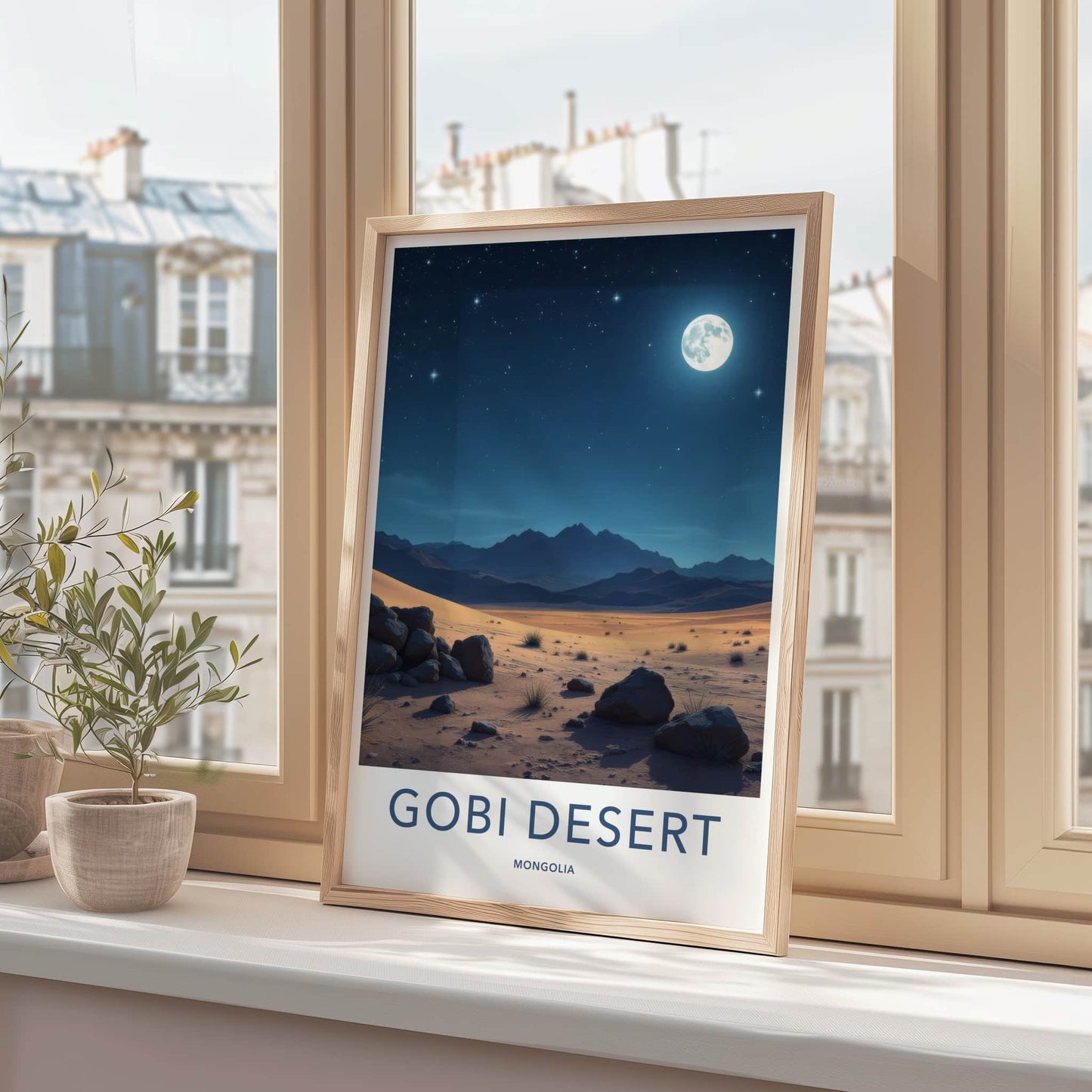 Gobi Desert Poster - Mongolia Travel Art - Moonlit Desert Sky Home Decor