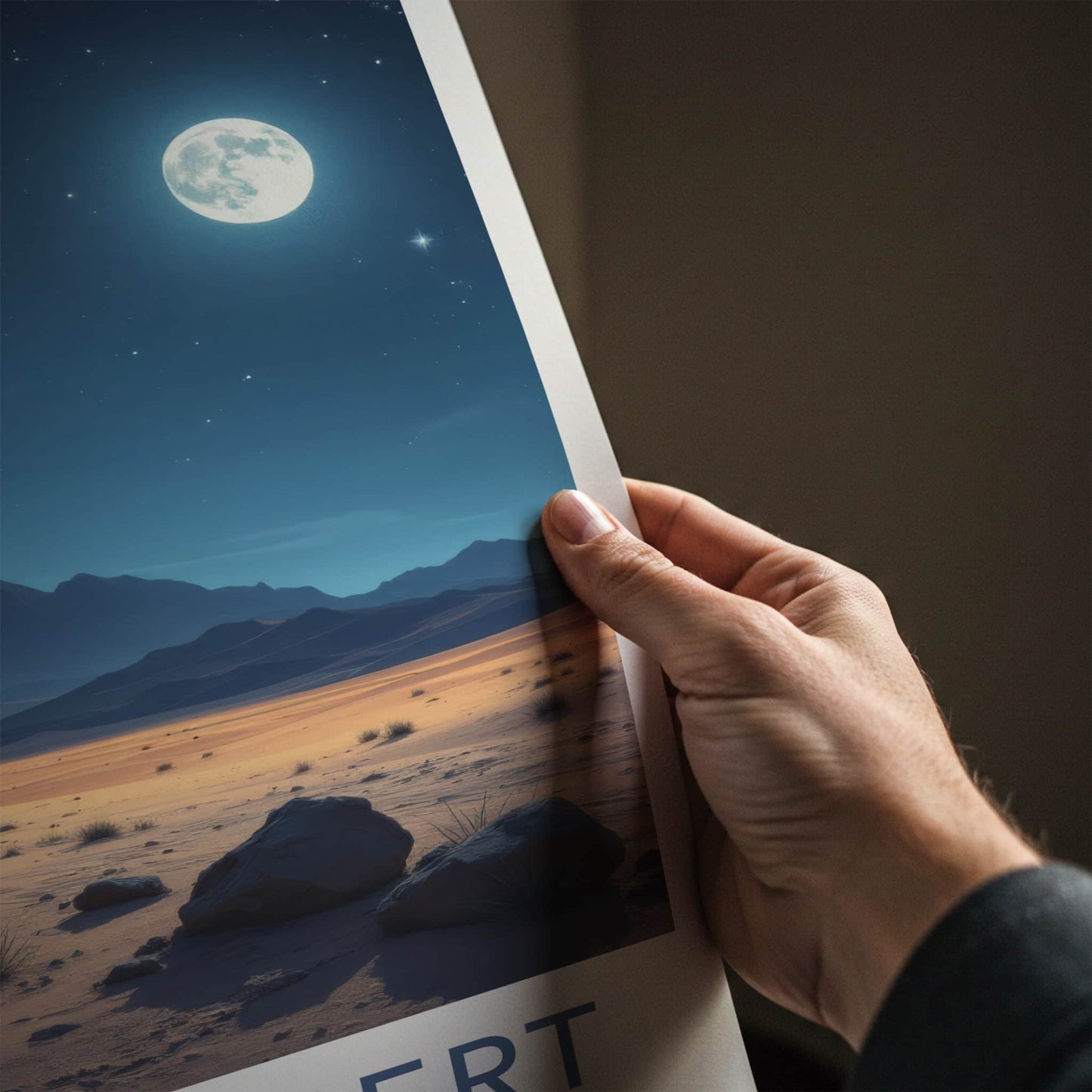 Gobi Desert Poster - Mongolia Travel Art - Moonlit Desert Sky Home Decor