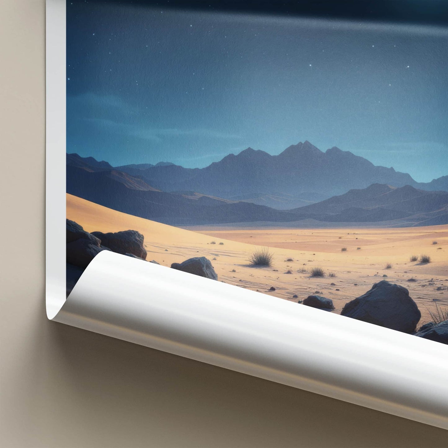 Gobi Desert Poster - Mongolia Travel Art - Moonlit Desert Sky Home Decor