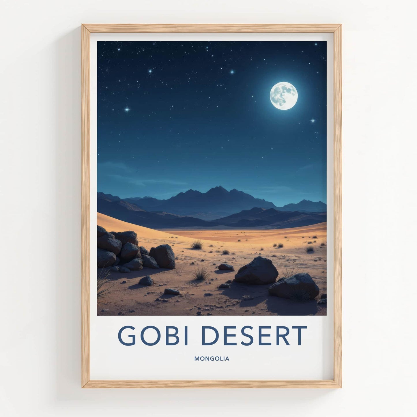 Gobi Desert Poster - Mongolia Travel Art - Moonlit Desert Sky Home Decor