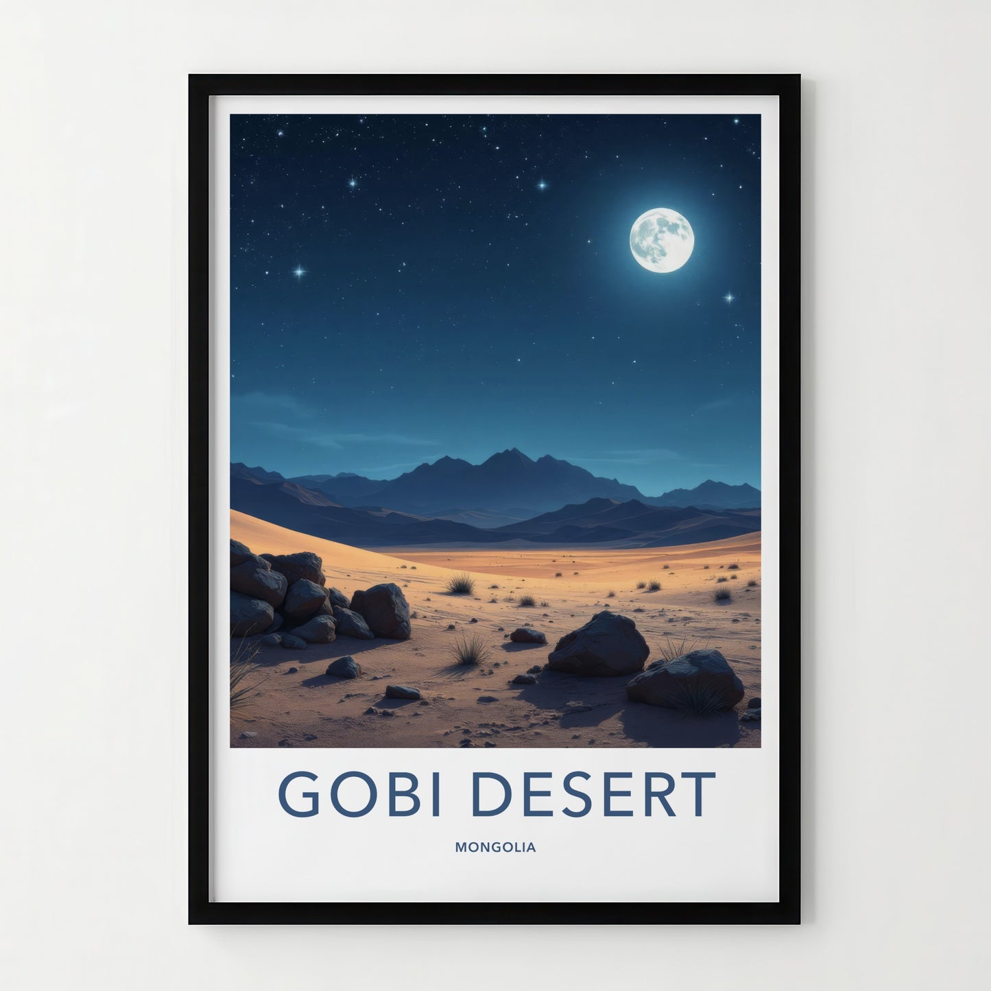 Gobi Desert Poster - Mongolia Travel Art - Moonlit Desert Sky Home Decor
