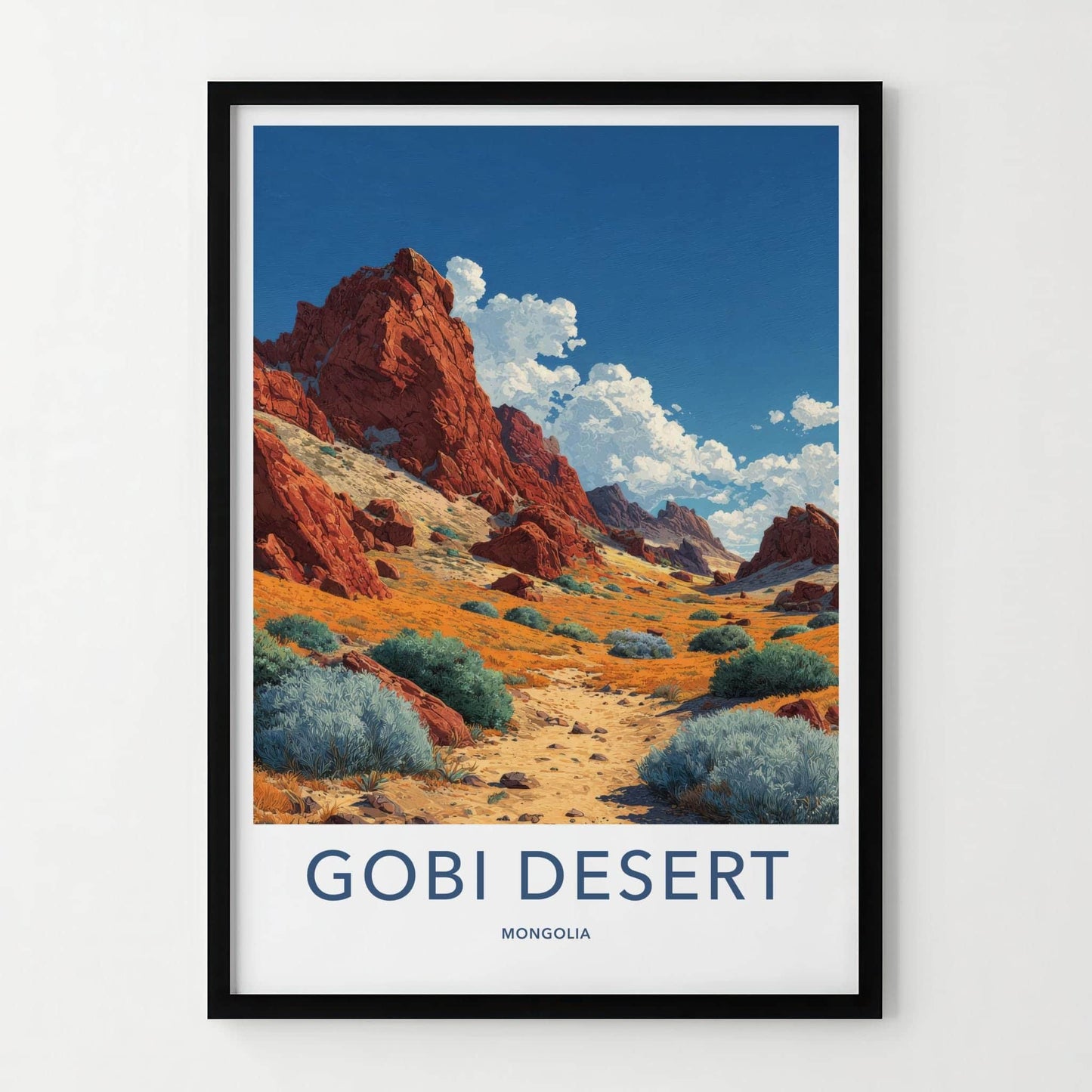 Gobi Desert Poster - Mongolia Travel Art - Red rock desert Wall Decor