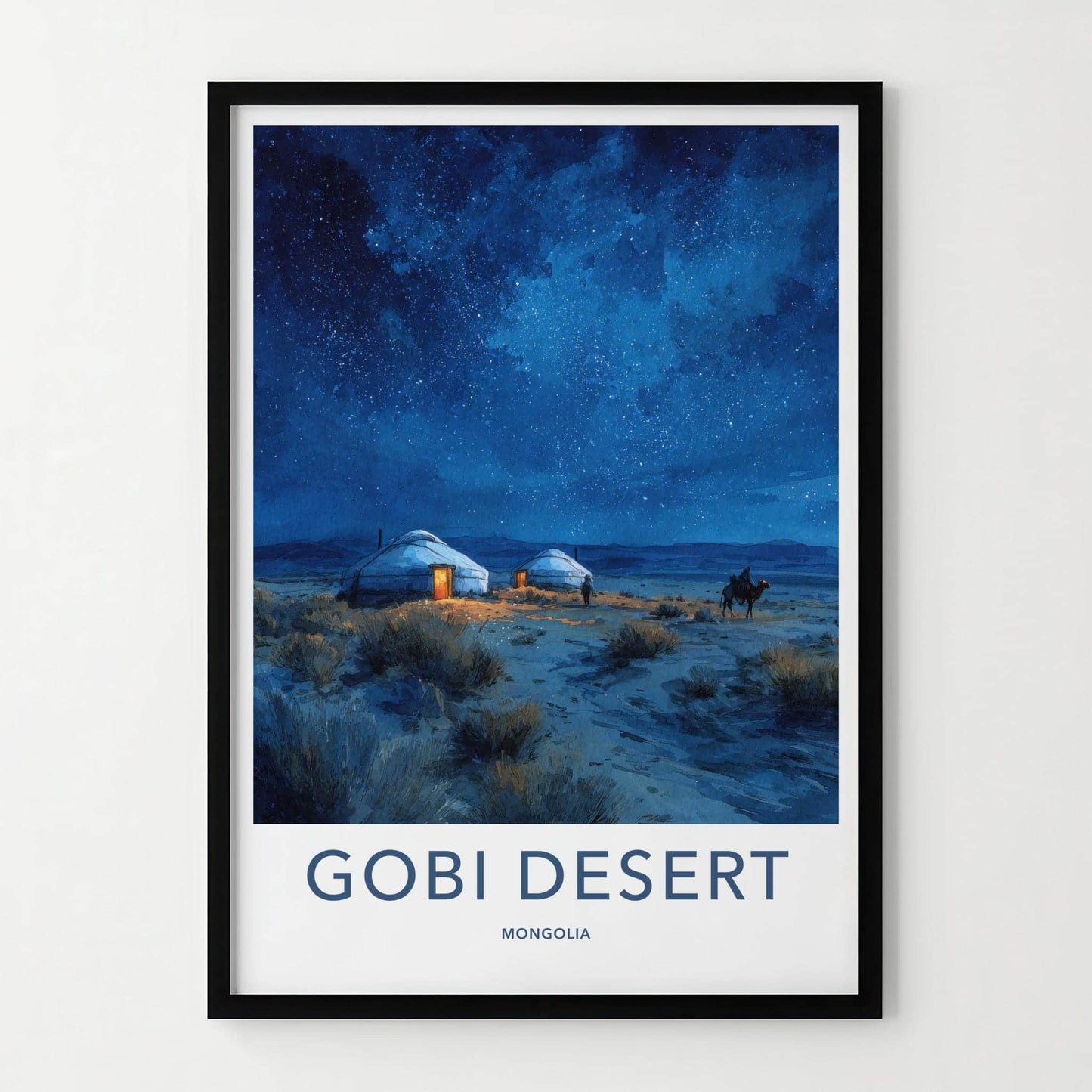 Gobi Desert Poster - Mongolia Travel Art - Starry Desert Camp Home Decor